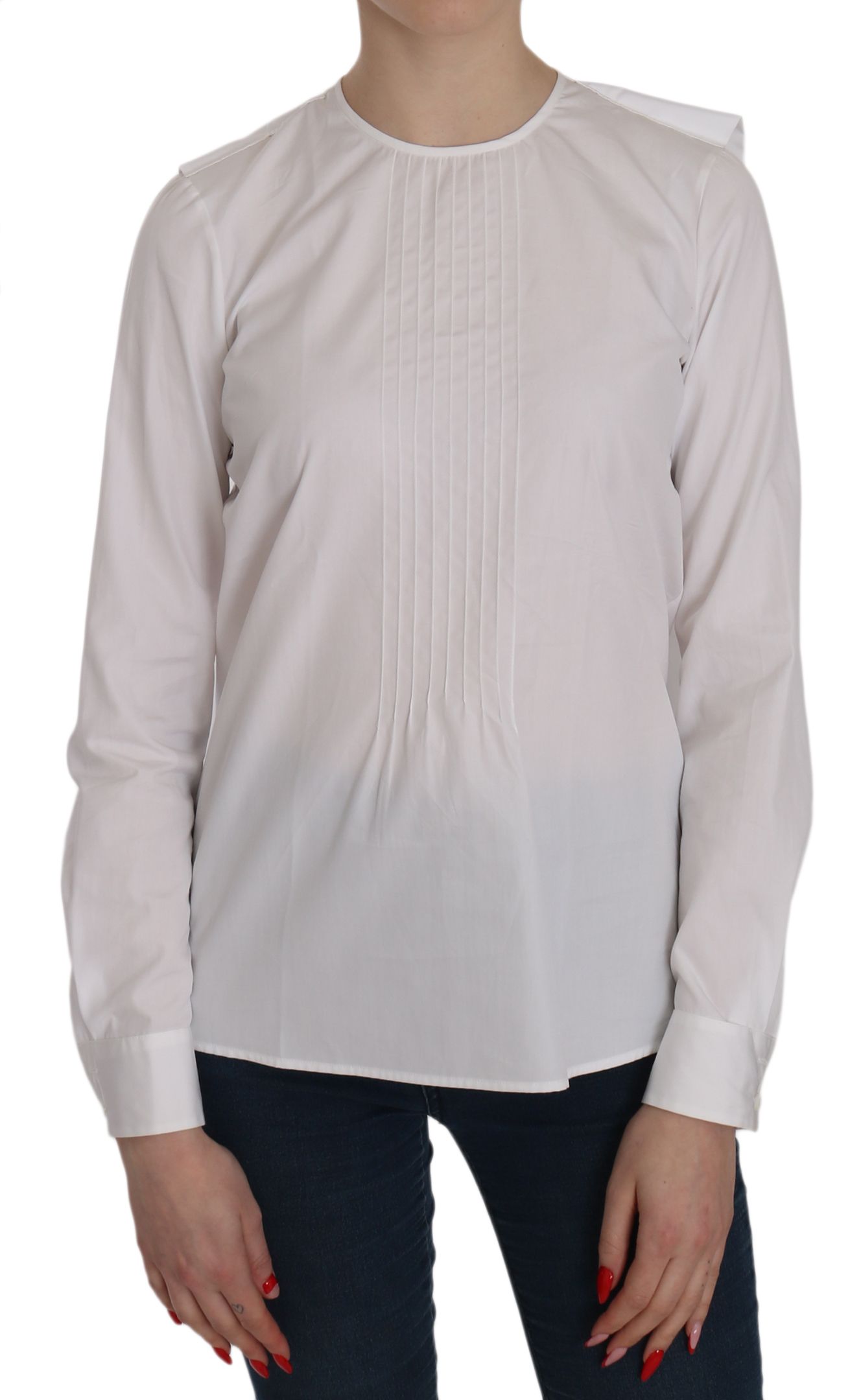 Chemisier blanc à col rond et manches longues en coton Dsquared²