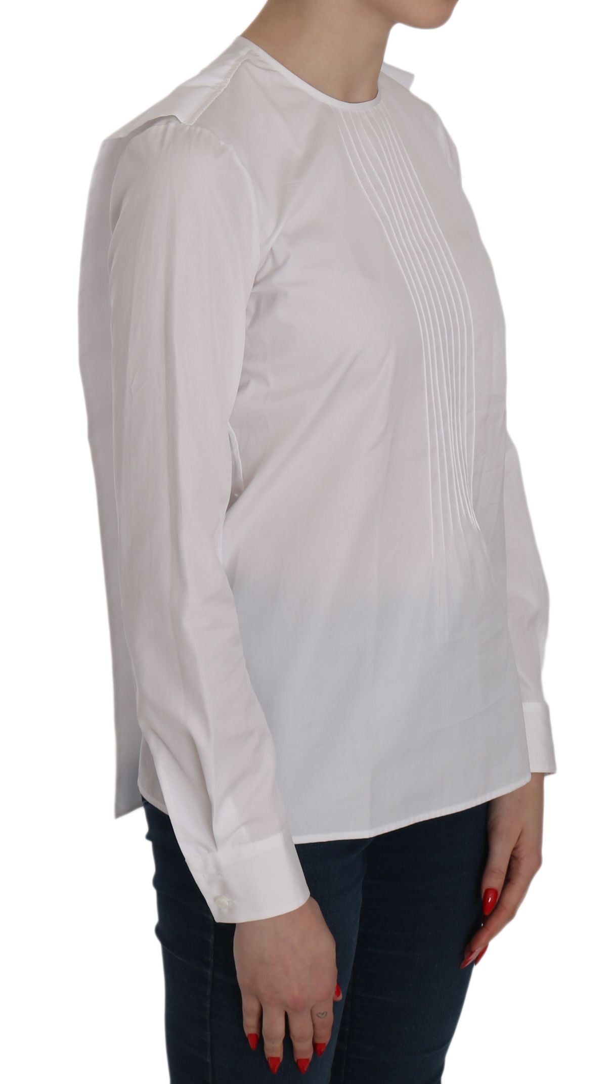 Chemisier blanc à col rond et manches longues en coton Dsquared²