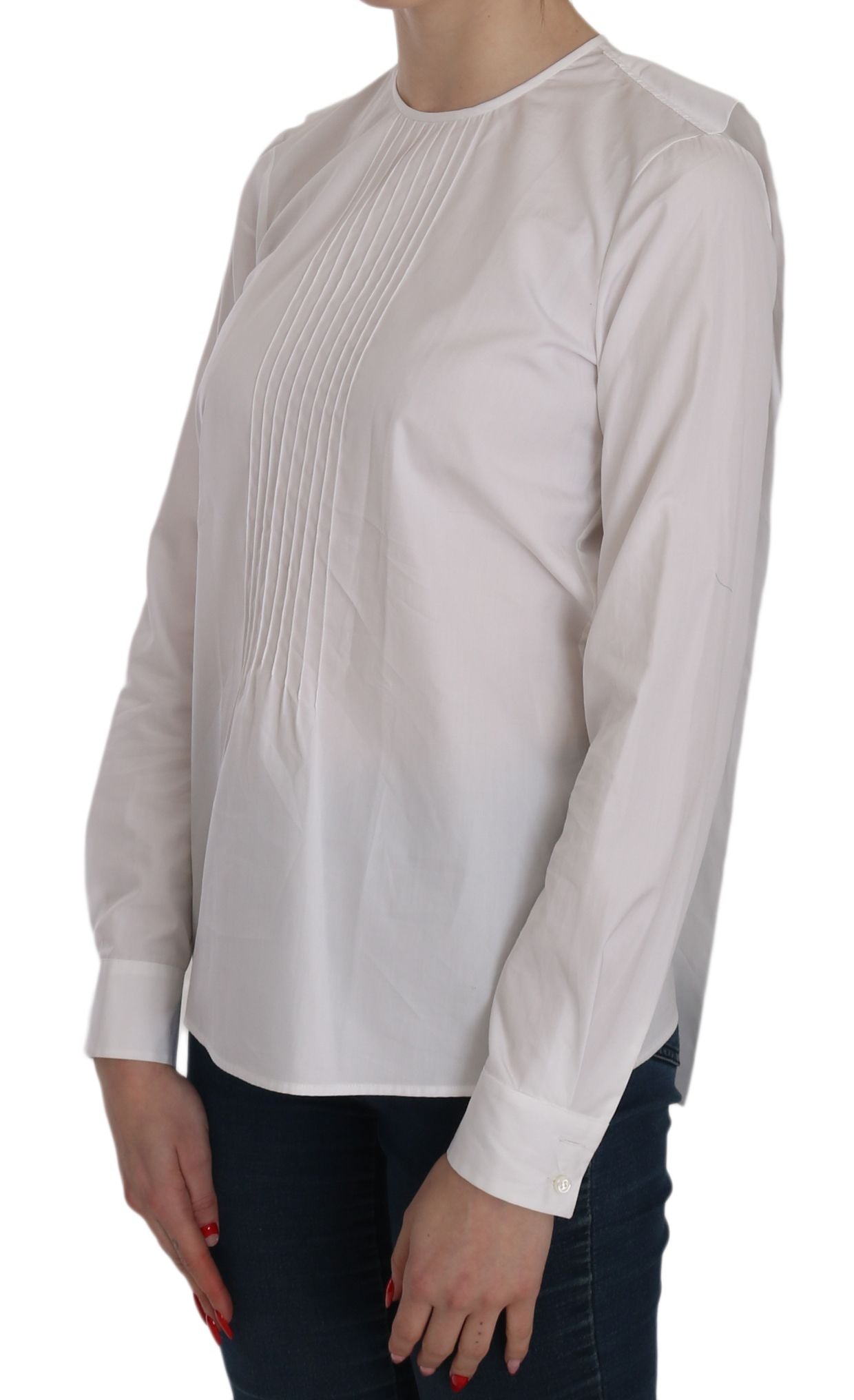 Chemisier blanc à col rond et manches longues en coton Dsquared²