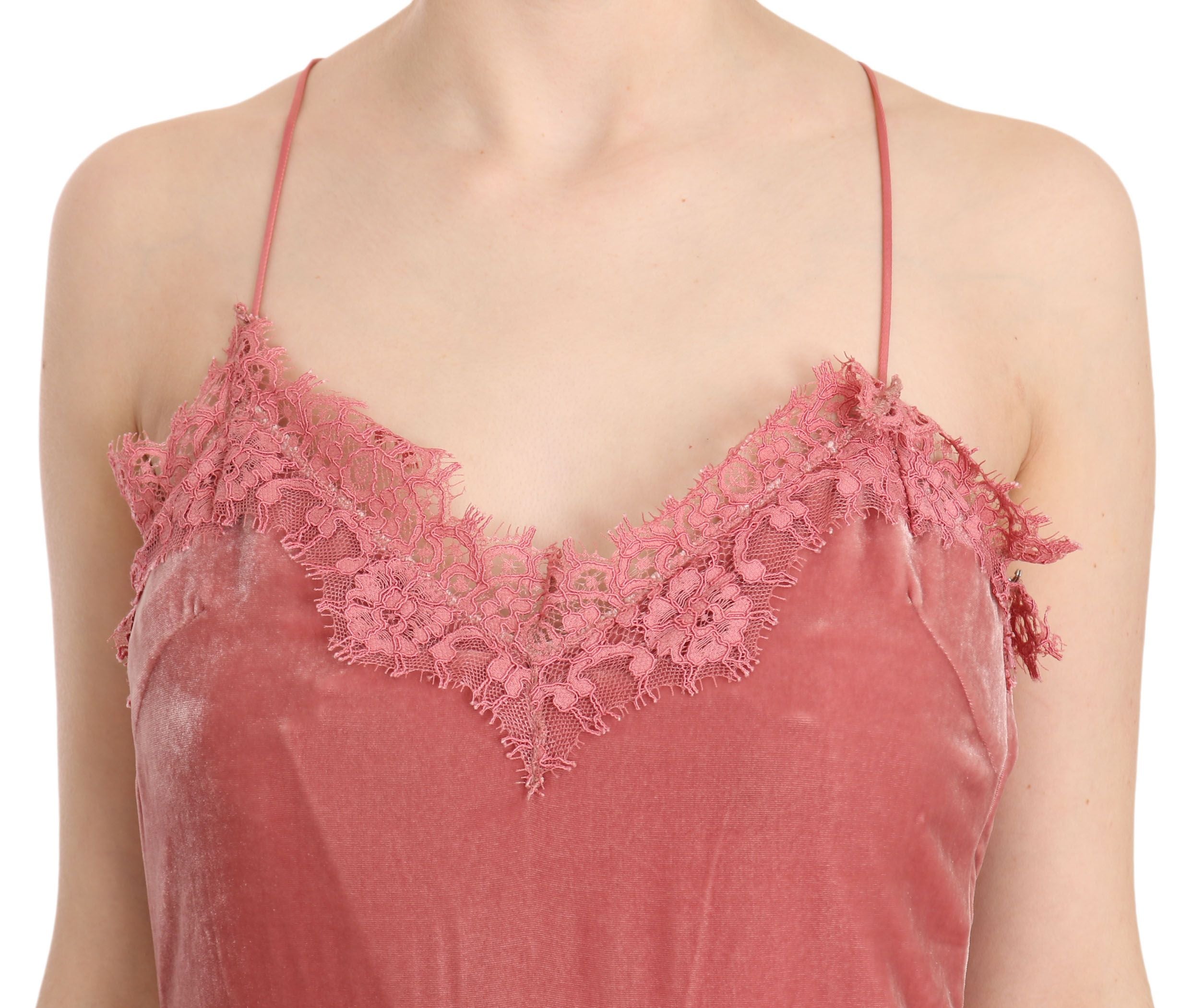 Robe mi-longue droite fendue sur le côté à bretelles spaghetti en dentelle rose PINKO