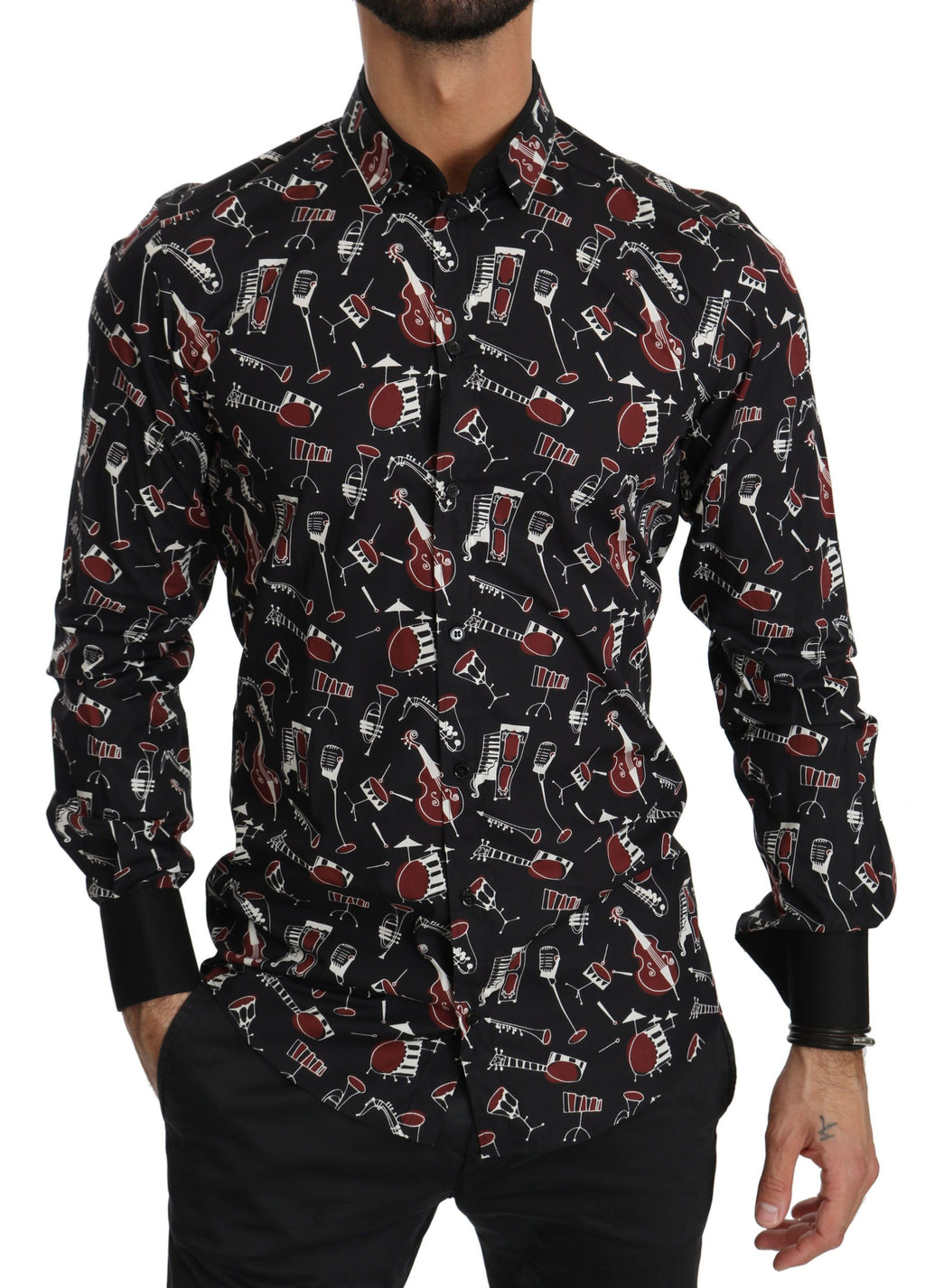 Chemise slim noire à motif instrument de musique Dolce &amp; Gabbana