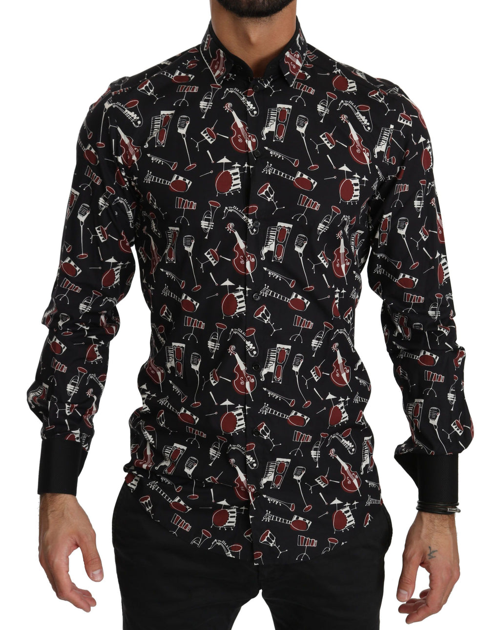 Chemise slim noire à motif instrument de musique Dolce &amp; Gabbana