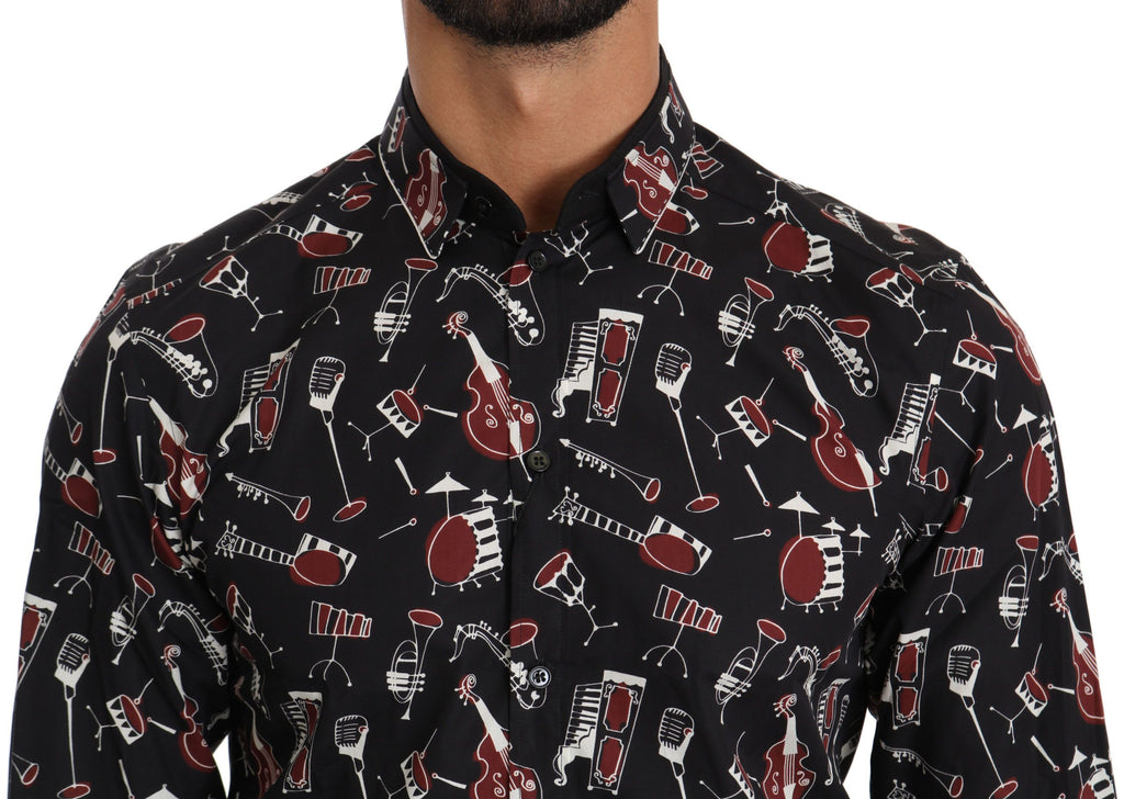 Chemise slim noire à motif instrument de musique Dolce &amp; Gabbana