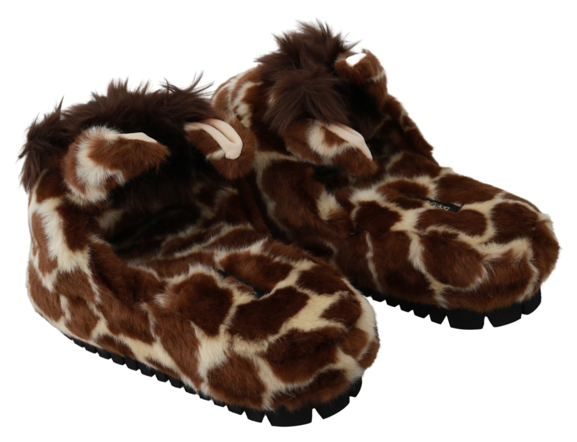 Dolce &amp; Gabbana Chaussons Girafe Marron Sandales Plates Chaussures