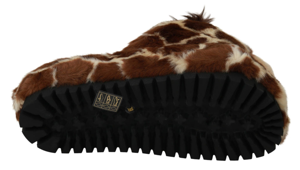 Dolce &amp; Gabbana Chaussons Girafe Marron Sandales Plates Chaussures