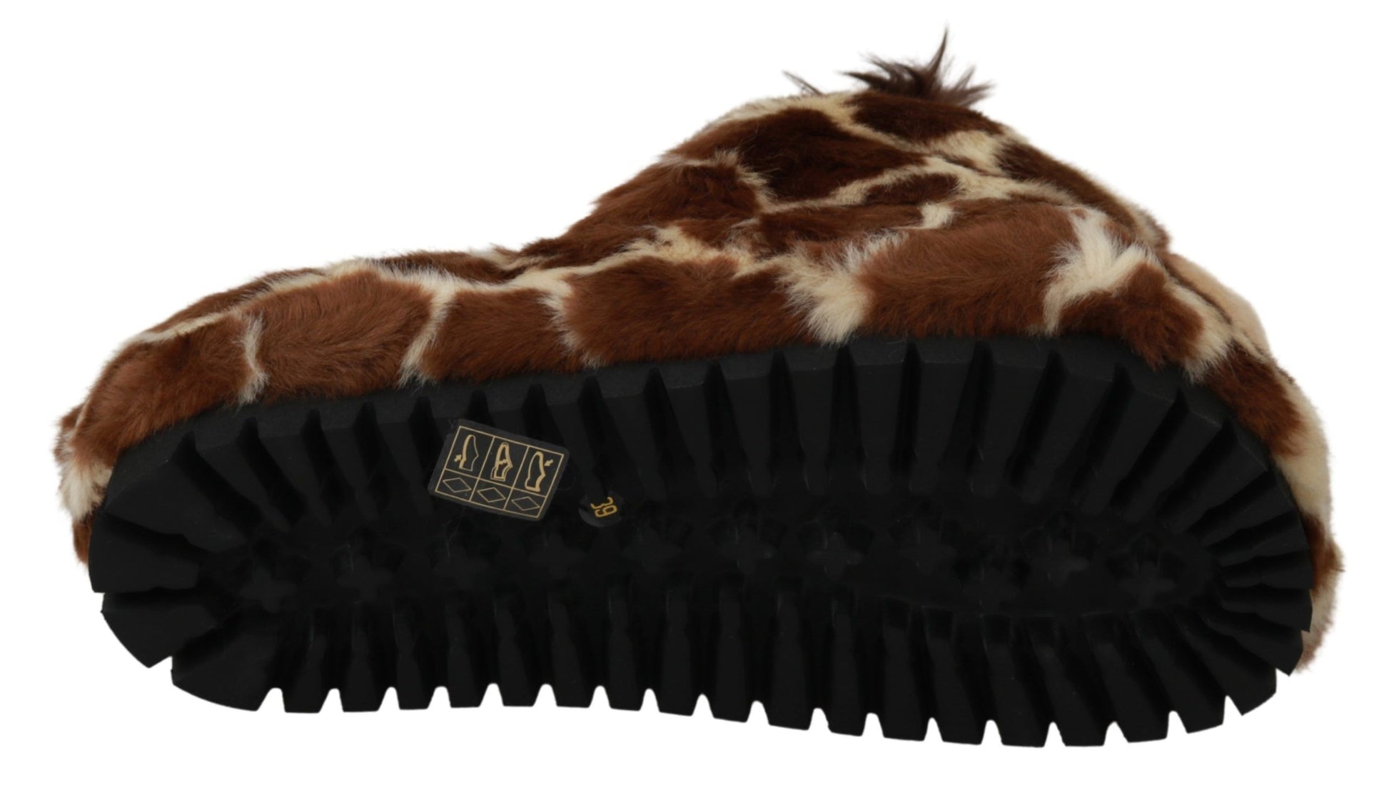 Dolce &amp; Gabbana Chaussons Girafe Marron Sandales Plates Chaussures