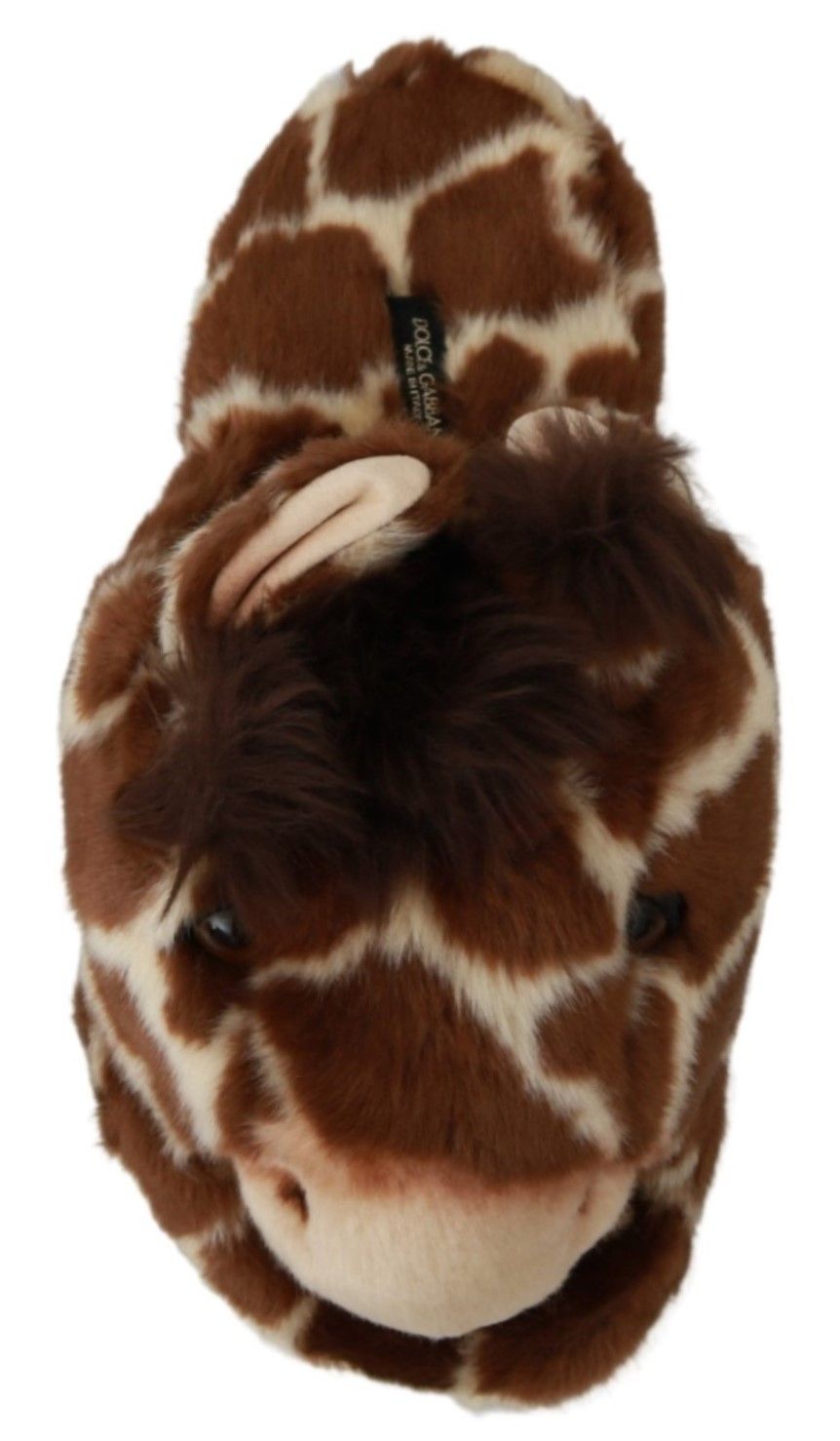 Dolce &amp; Gabbana Chaussons Girafe Marron Sandales Plates Chaussures