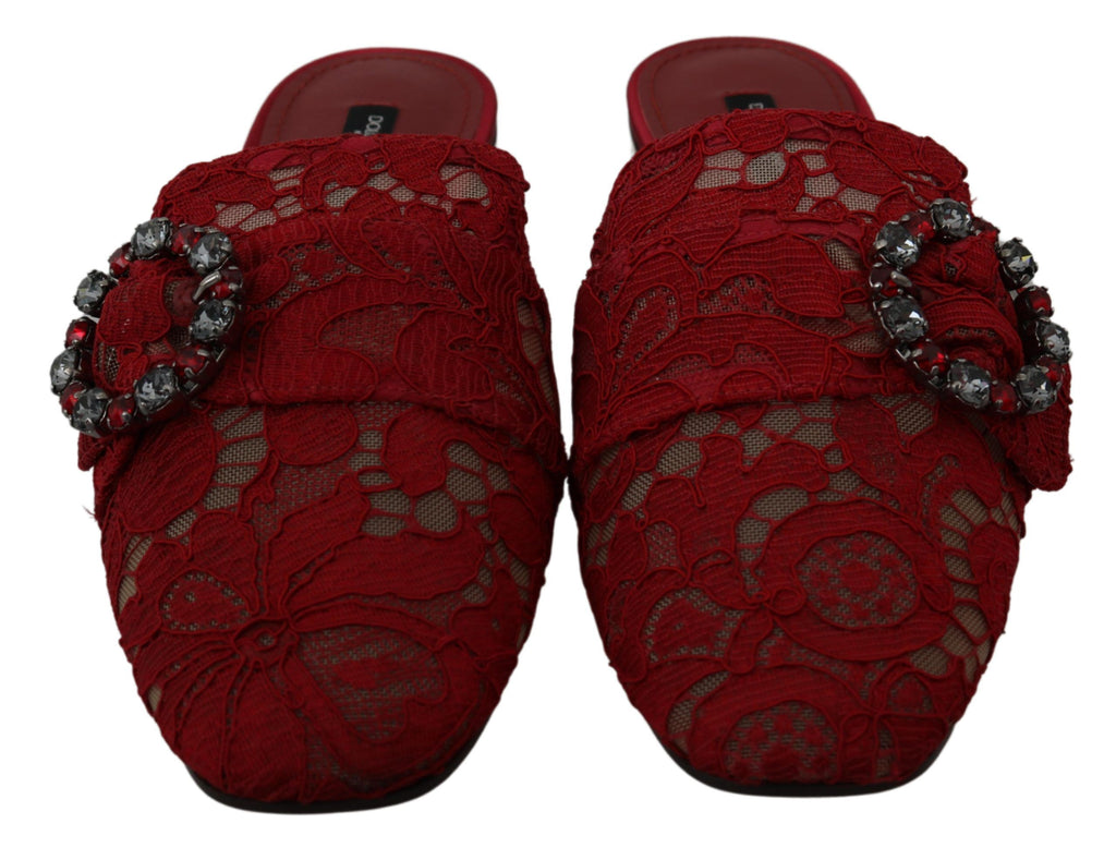 Chaussures plates à enfiler Dolce &amp; Gabbana en dentelle rouge et cristaux