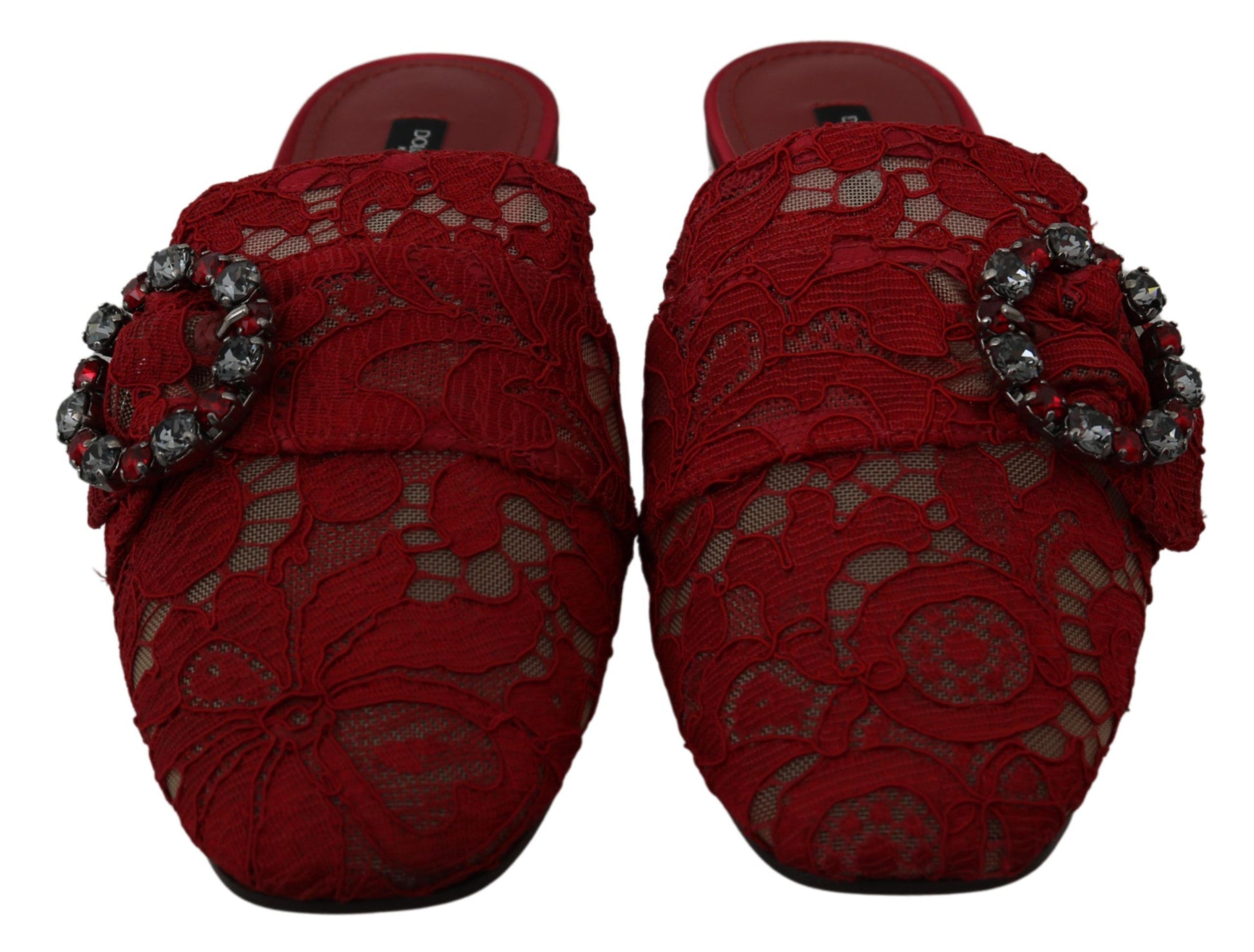 Chaussures plates à enfiler Dolce &amp; Gabbana en dentelle rouge et cristaux