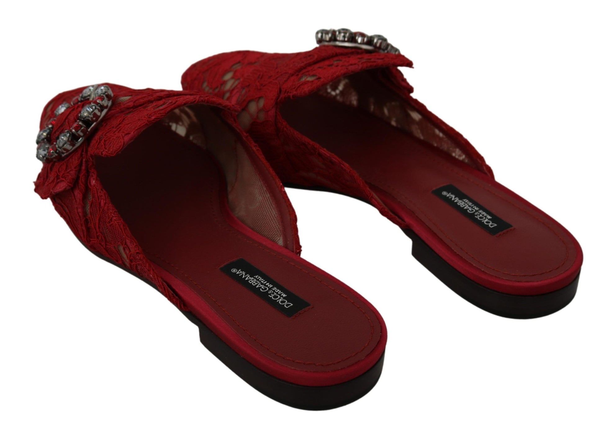 Chaussures plates à enfiler Dolce &amp; Gabbana en dentelle rouge et cristaux
