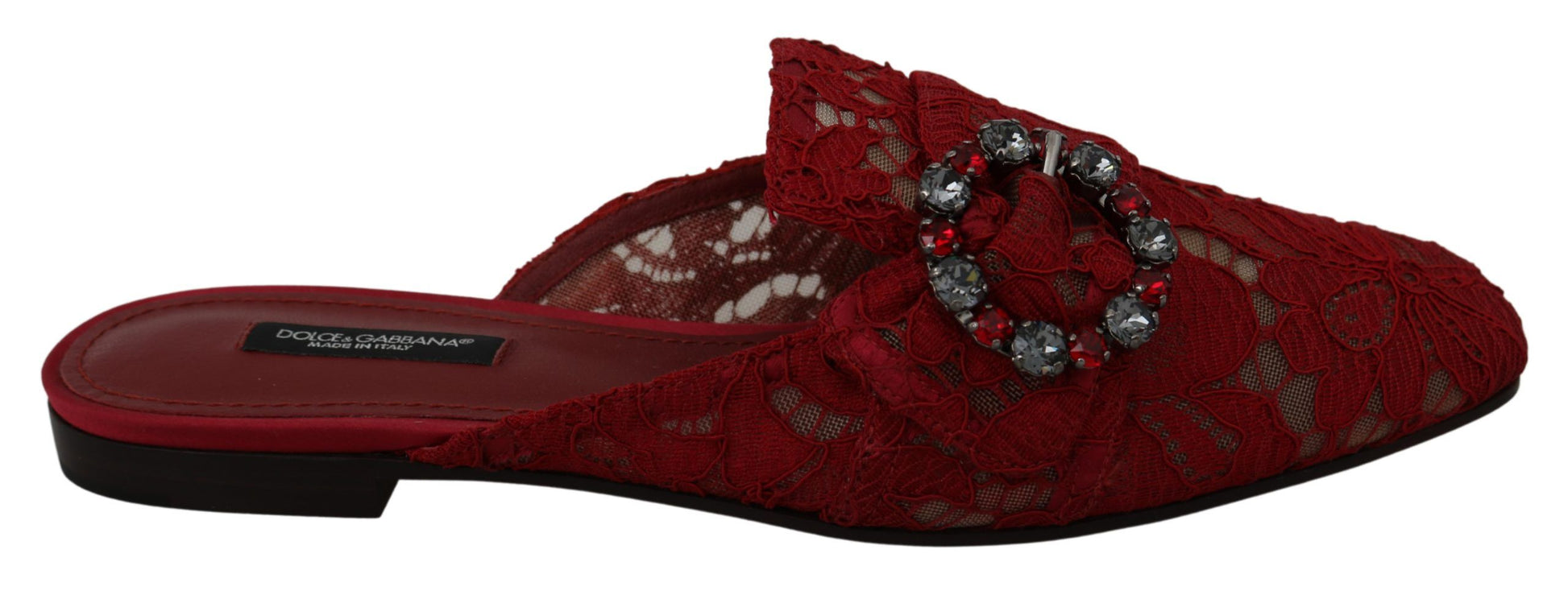Chaussures plates à enfiler Dolce &amp; Gabbana en dentelle rouge et cristaux