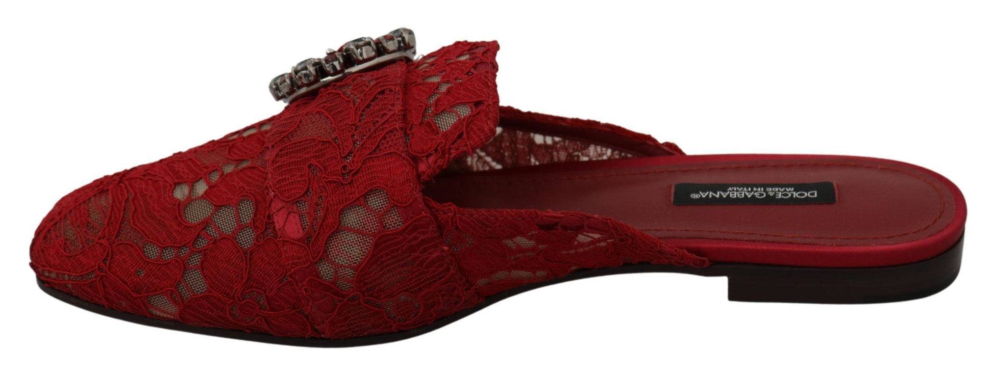 Chaussures plates à enfiler Dolce &amp; Gabbana en dentelle rouge et cristaux