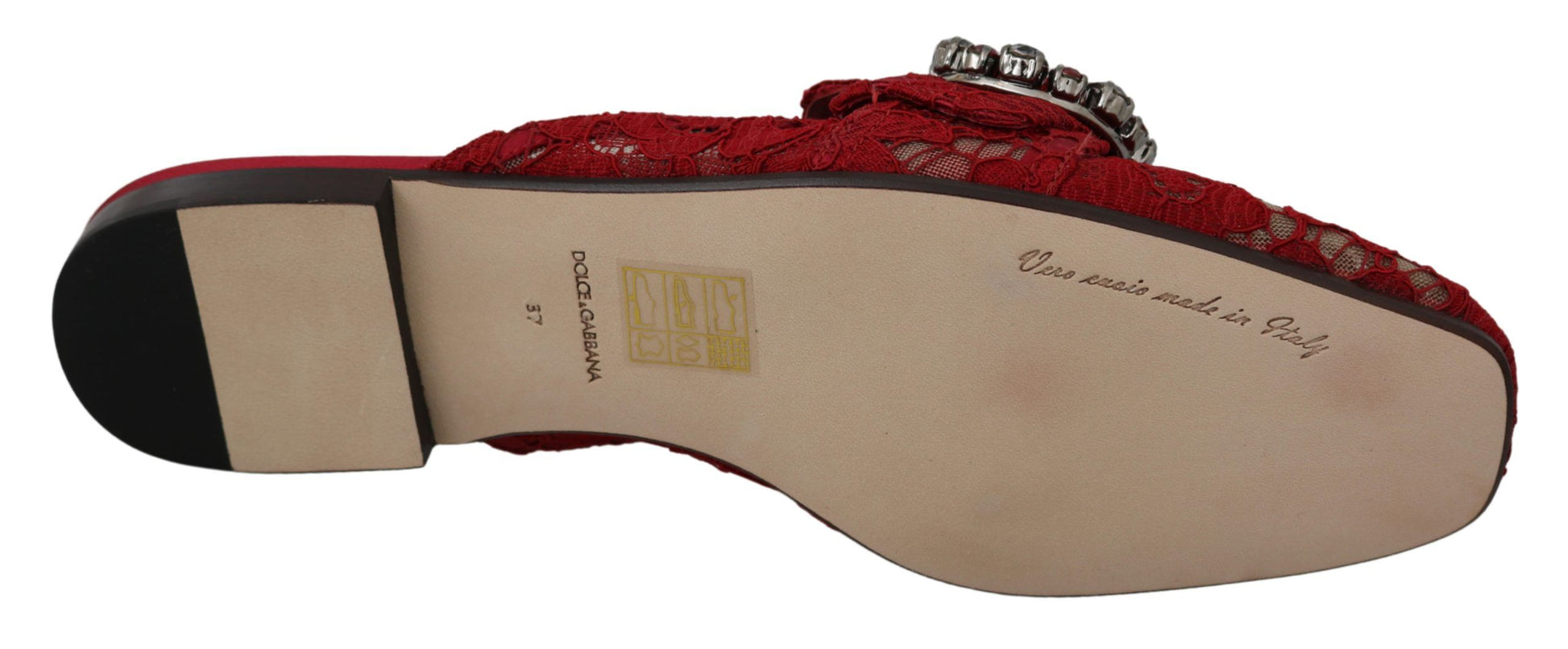 Chaussures plates à enfiler Dolce &amp; Gabbana en dentelle rouge et cristaux