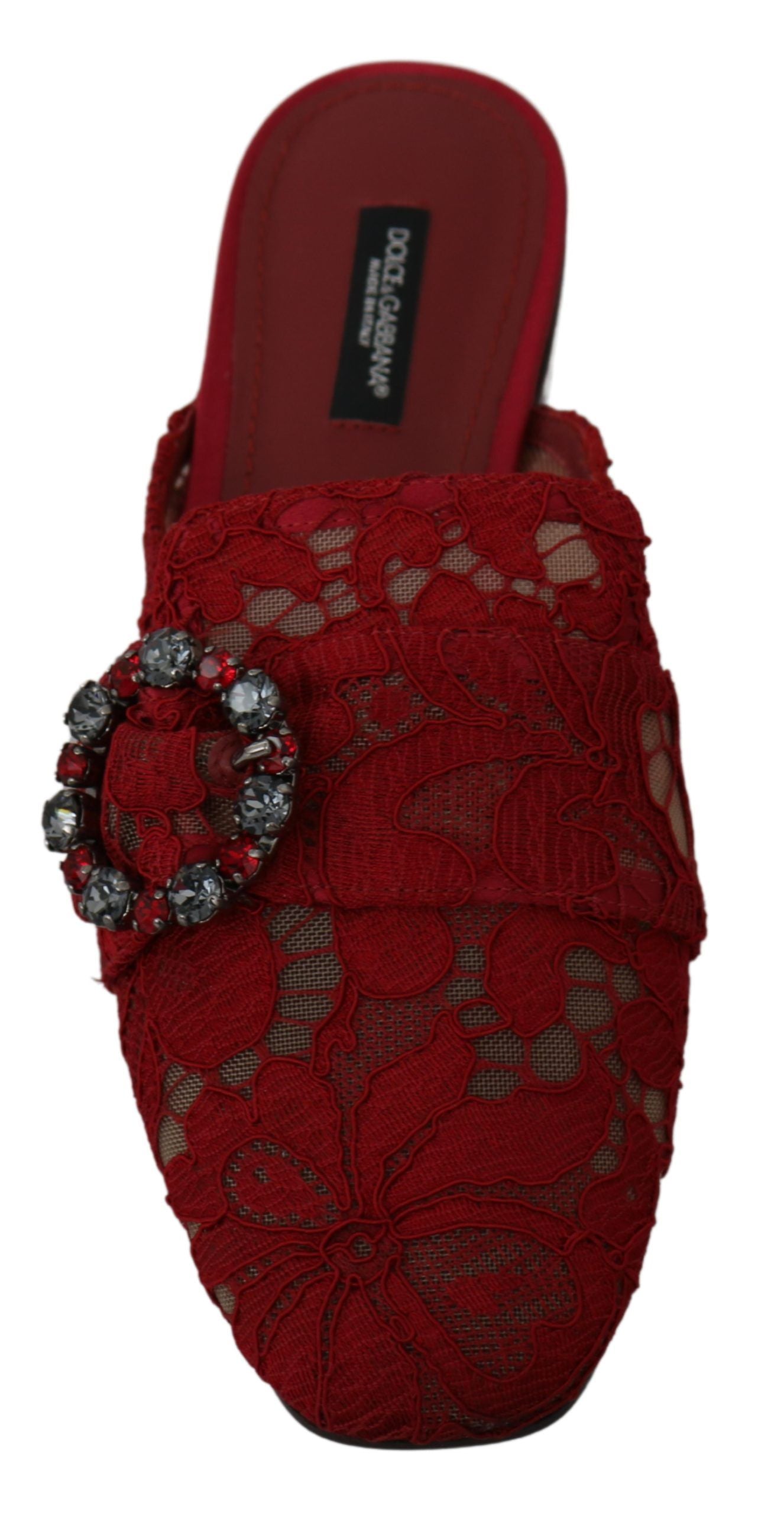 Chaussures plates à enfiler Dolce &amp; Gabbana en dentelle rouge et cristaux