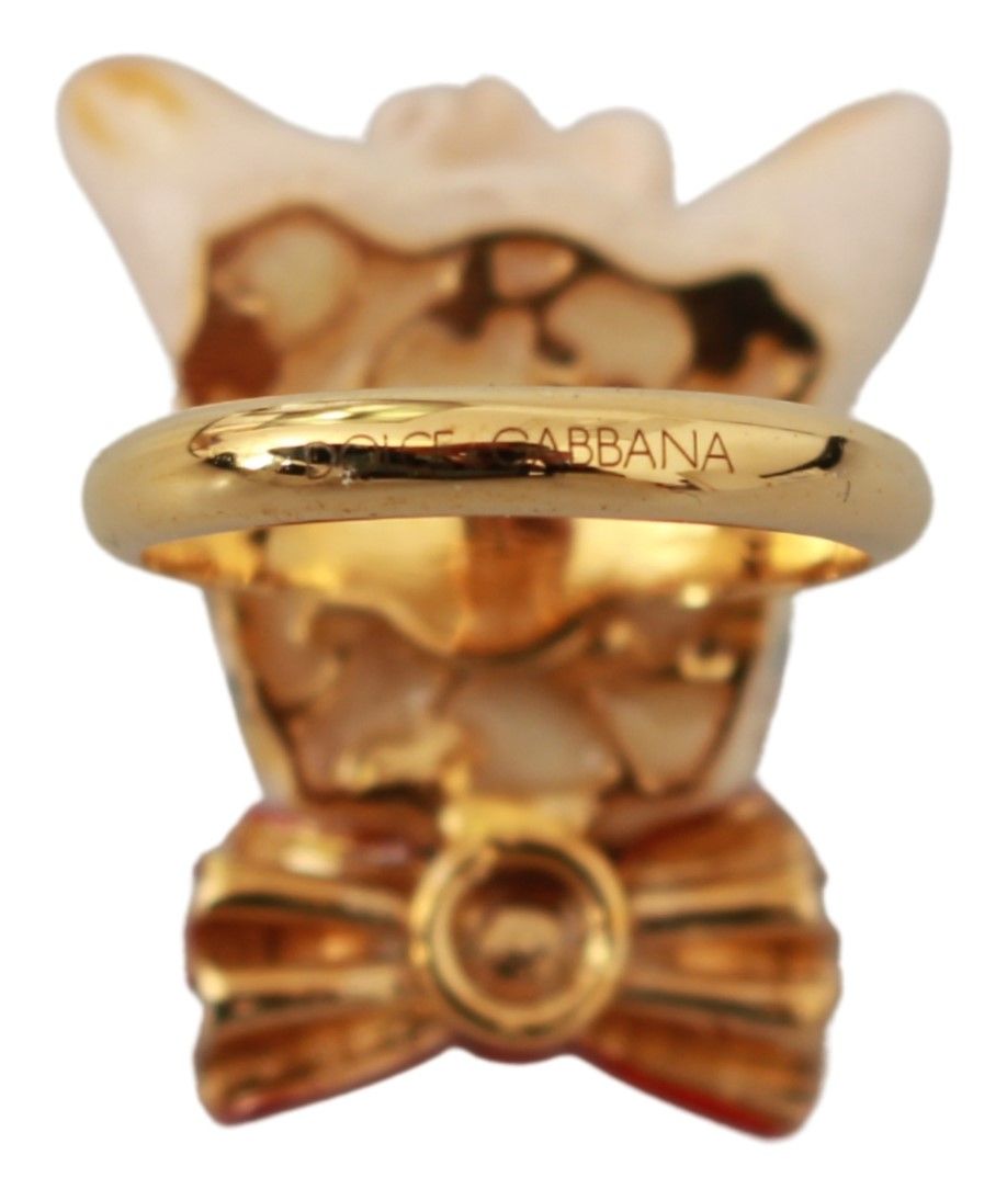 Bague accessoire Dolce &amp; Gabbana en laiton doré et résine beige avec chien de marque