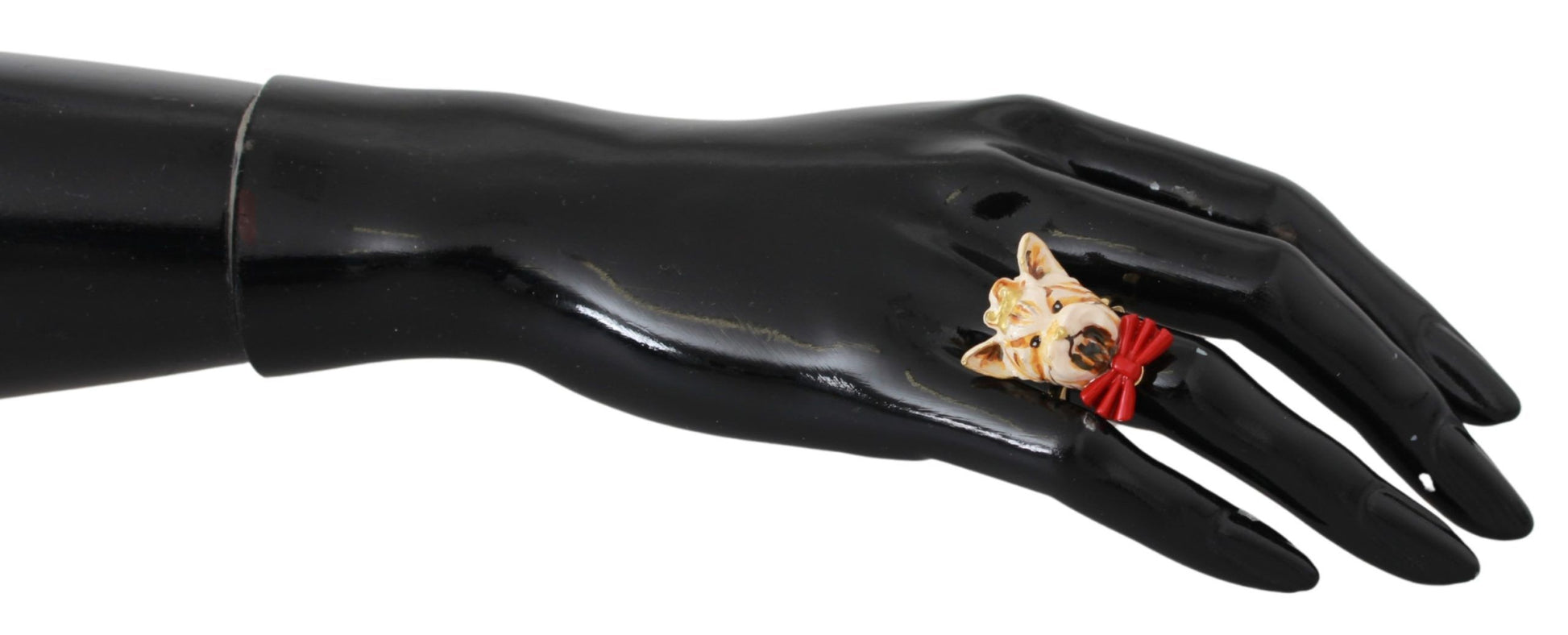 Bague accessoire Dolce &amp; Gabbana en laiton doré et résine beige avec chien de marque