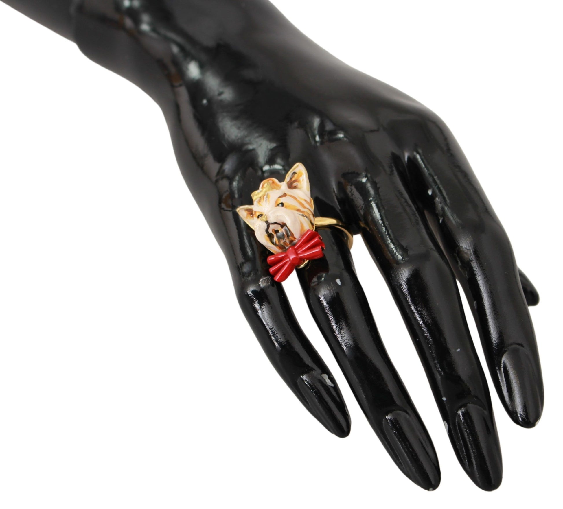 Bague accessoire Dolce &amp; Gabbana en laiton doré et résine beige avec chien de marque