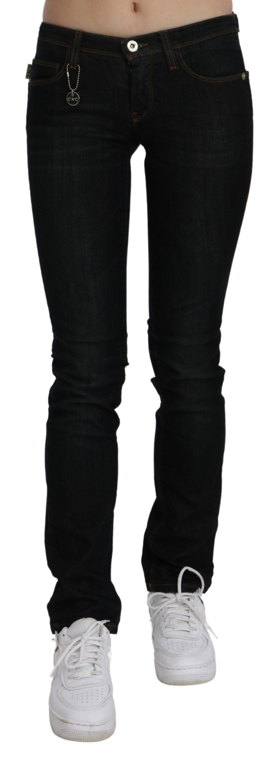 Jean skinny noir taille moyenne en coton Costume National