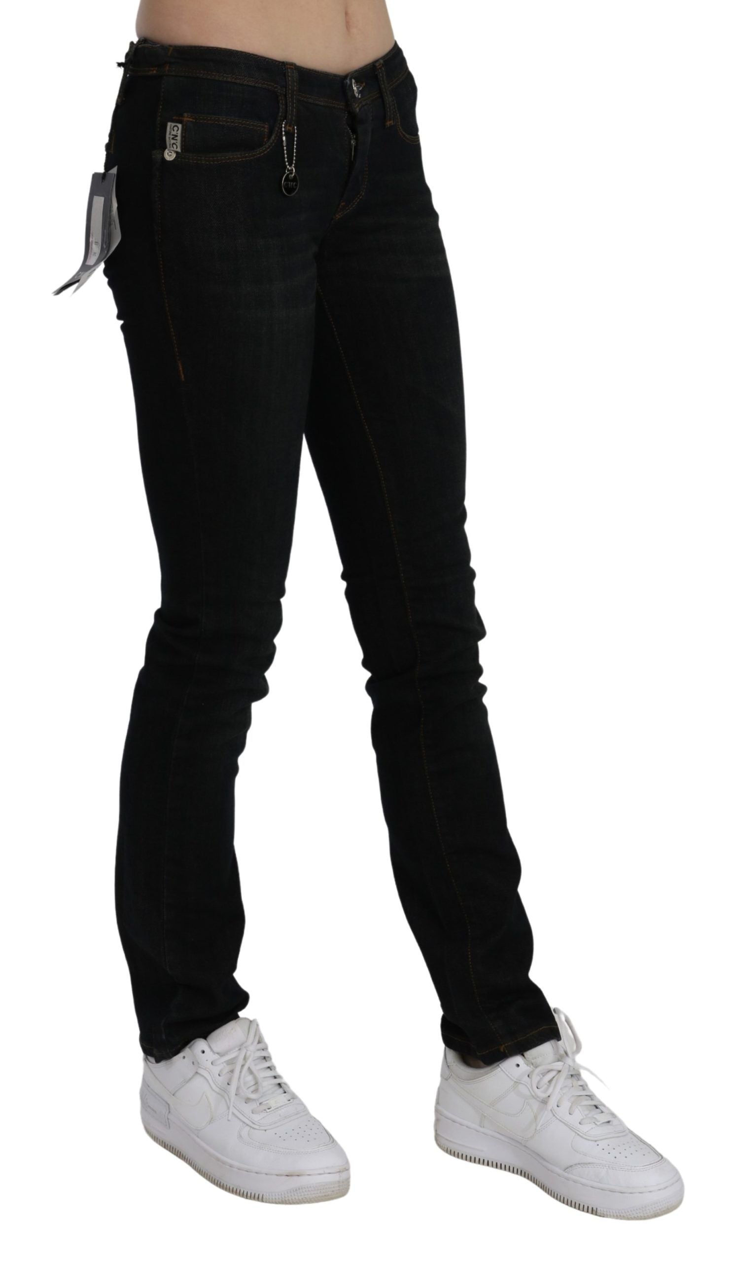 Jean skinny noir taille moyenne en coton Costume National