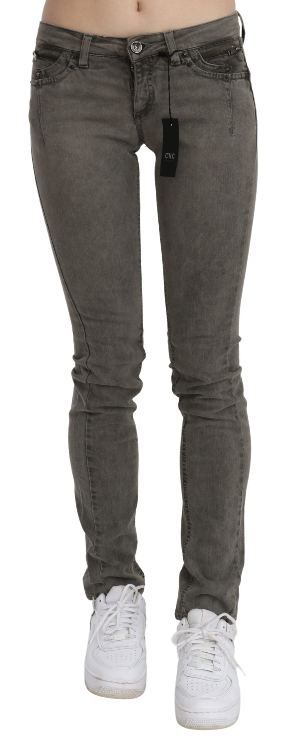 Costume National Jean skinny gris taille basse en coton