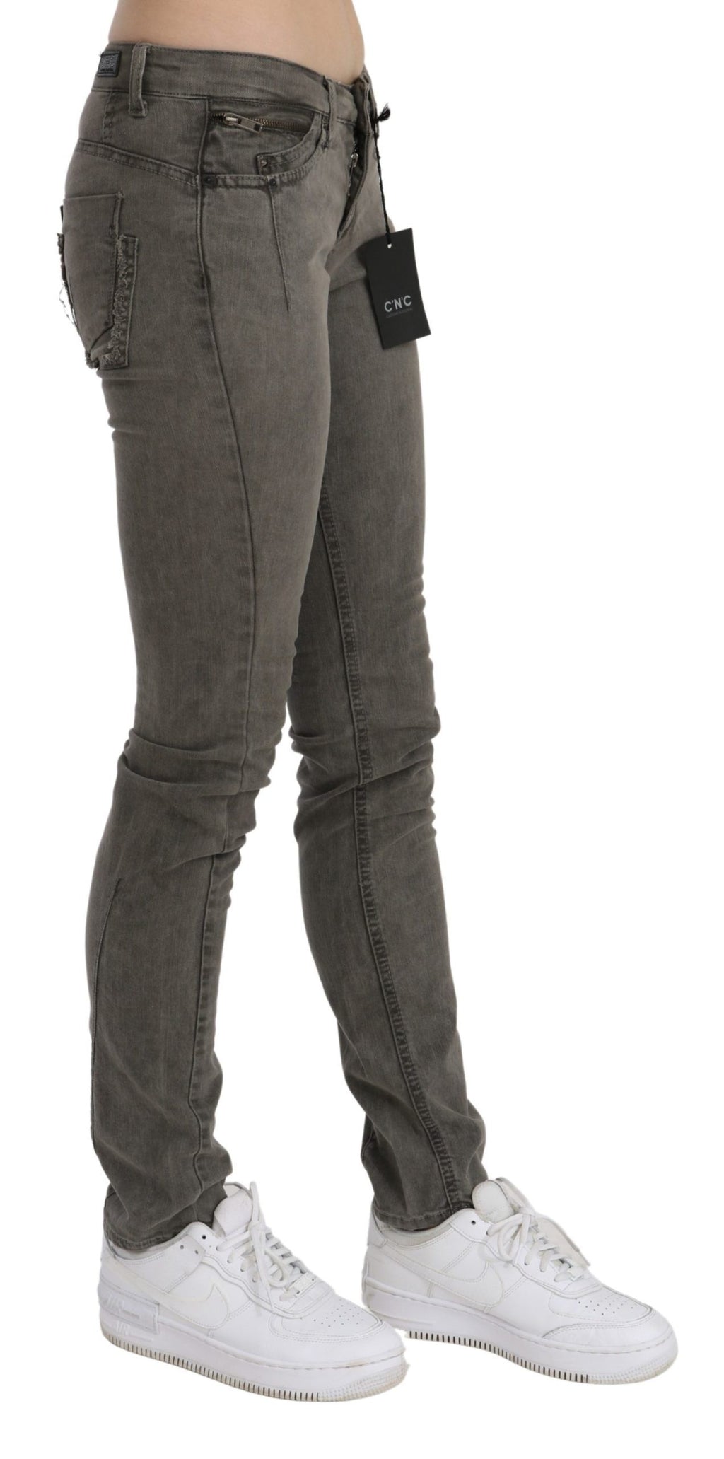 Costume National Jean skinny gris taille basse en coton