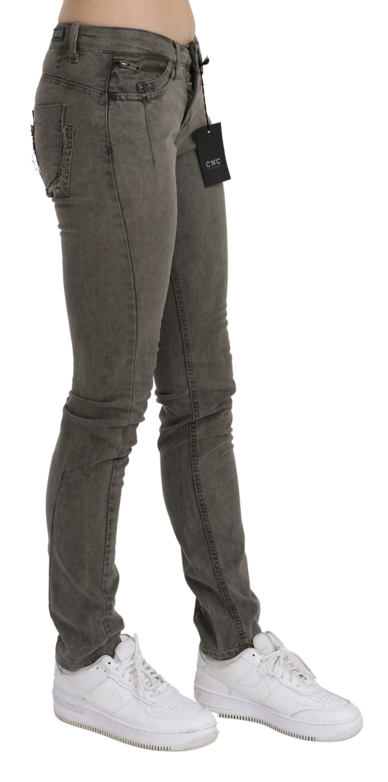 Costume National Jean skinny gris taille basse en coton