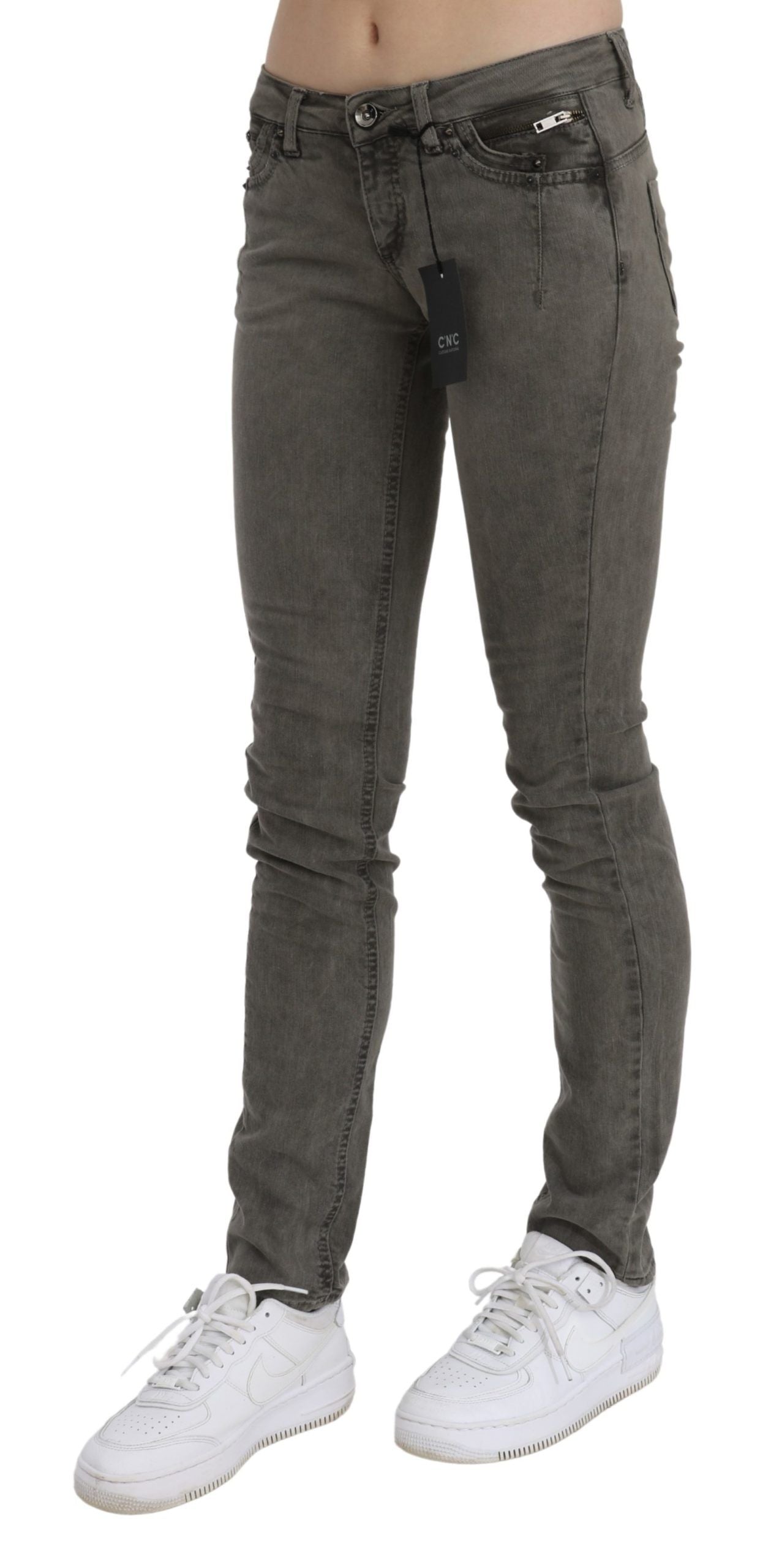 Costume National Jean skinny gris taille basse en coton