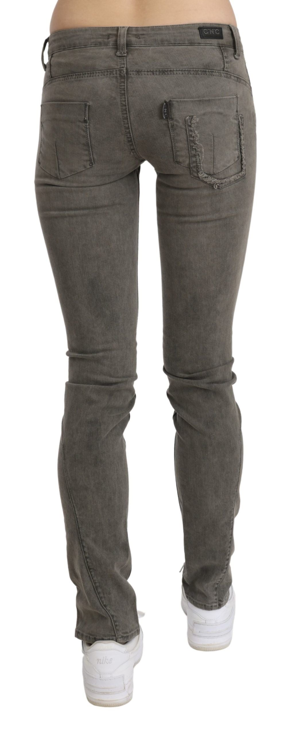 Costume National Jean skinny gris taille basse en coton