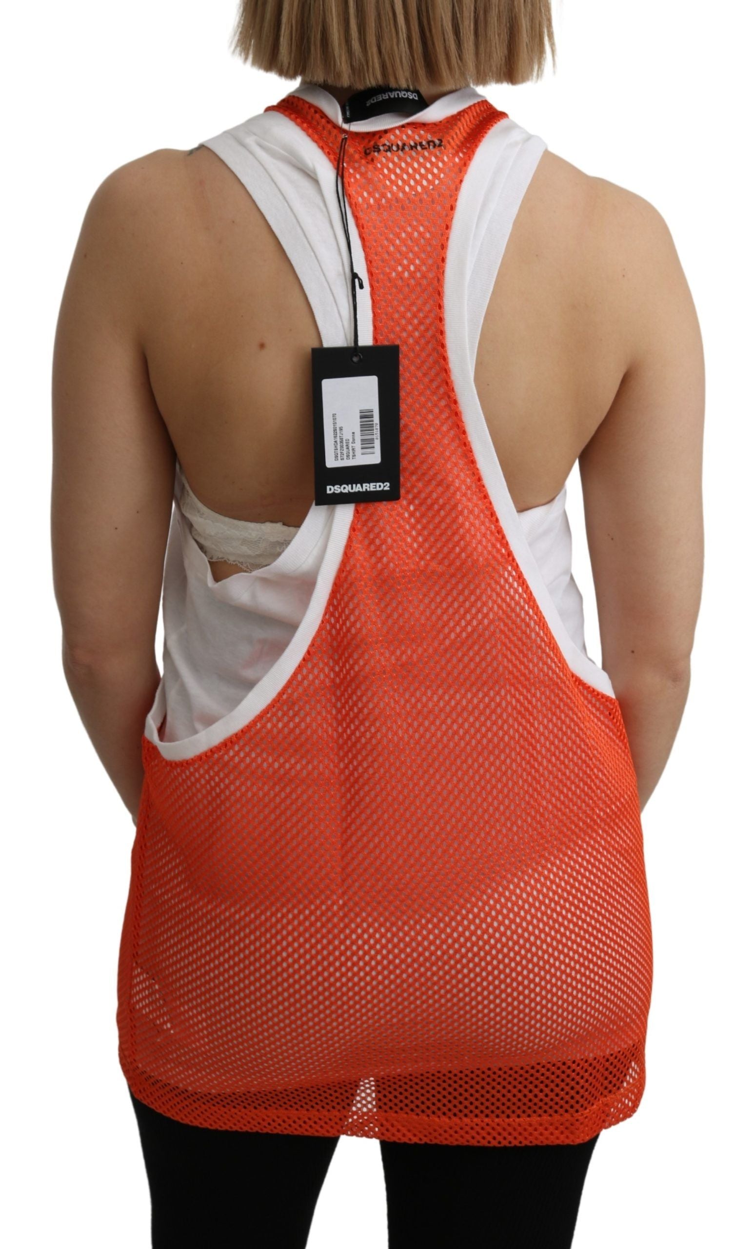 Robe débardeur sans manches à col rond orange et blanc Dsquared²