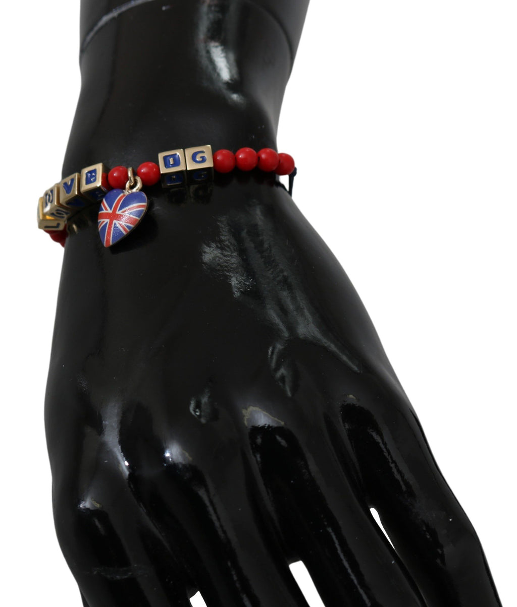 Bracelet Dolce &amp; Gabbana en perles rouges et bleues avec le drapeau DG LOVES LONDON