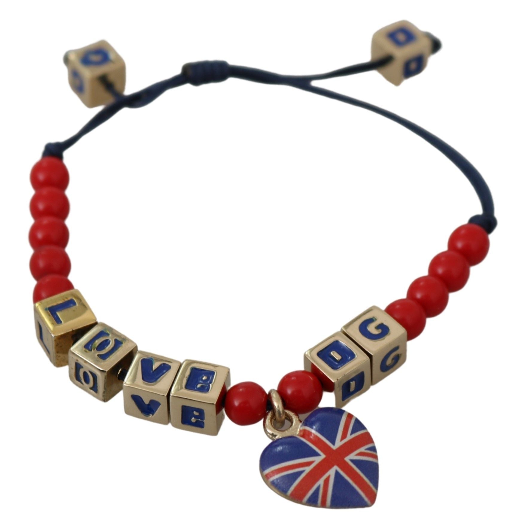 Bracelet Dolce &amp; Gabbana en perles rouges et bleues avec le drapeau DG LOVES LONDON