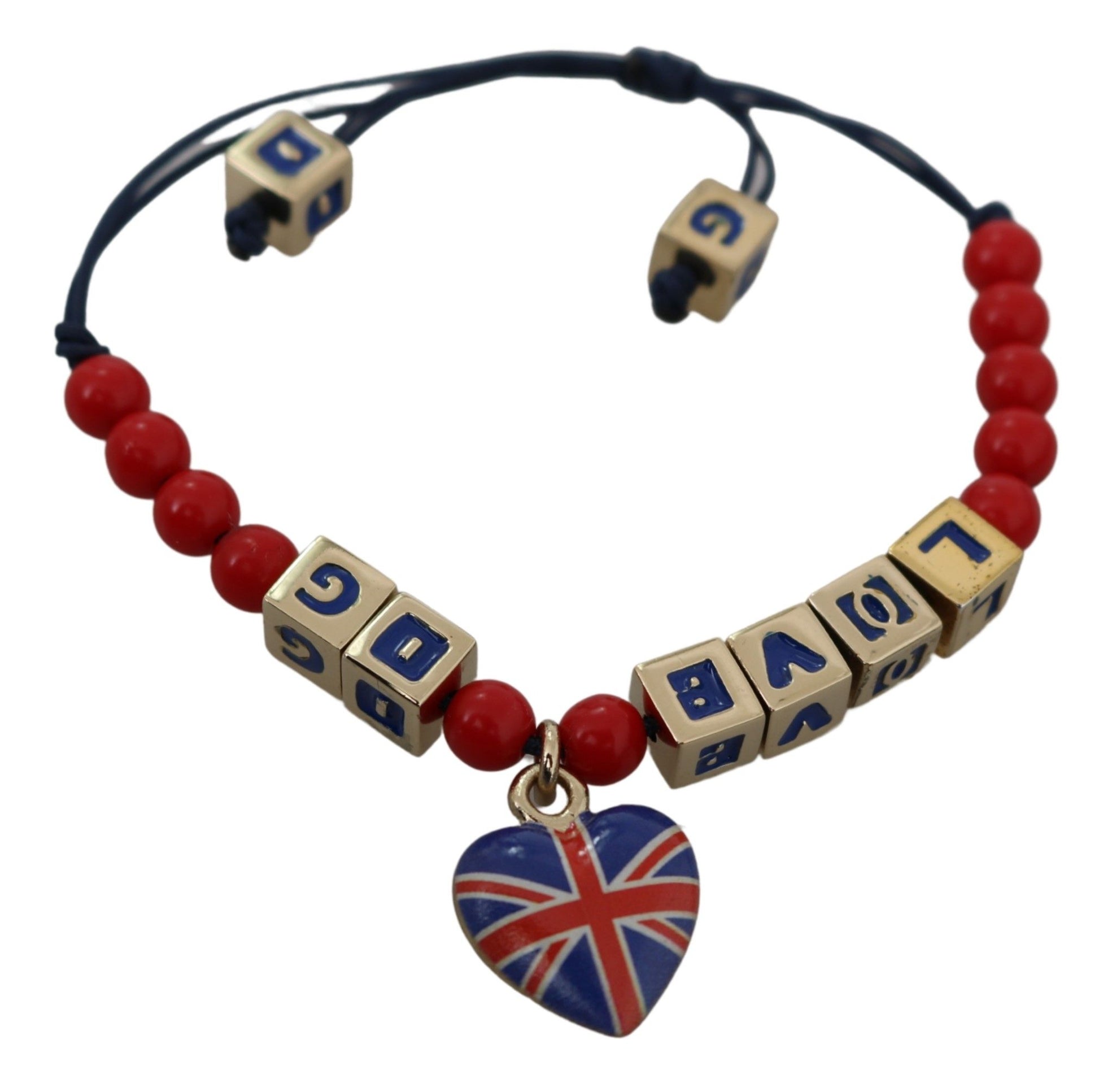 Bracelet Dolce &amp; Gabbana en perles rouges et bleues avec le drapeau DG LOVES LONDON