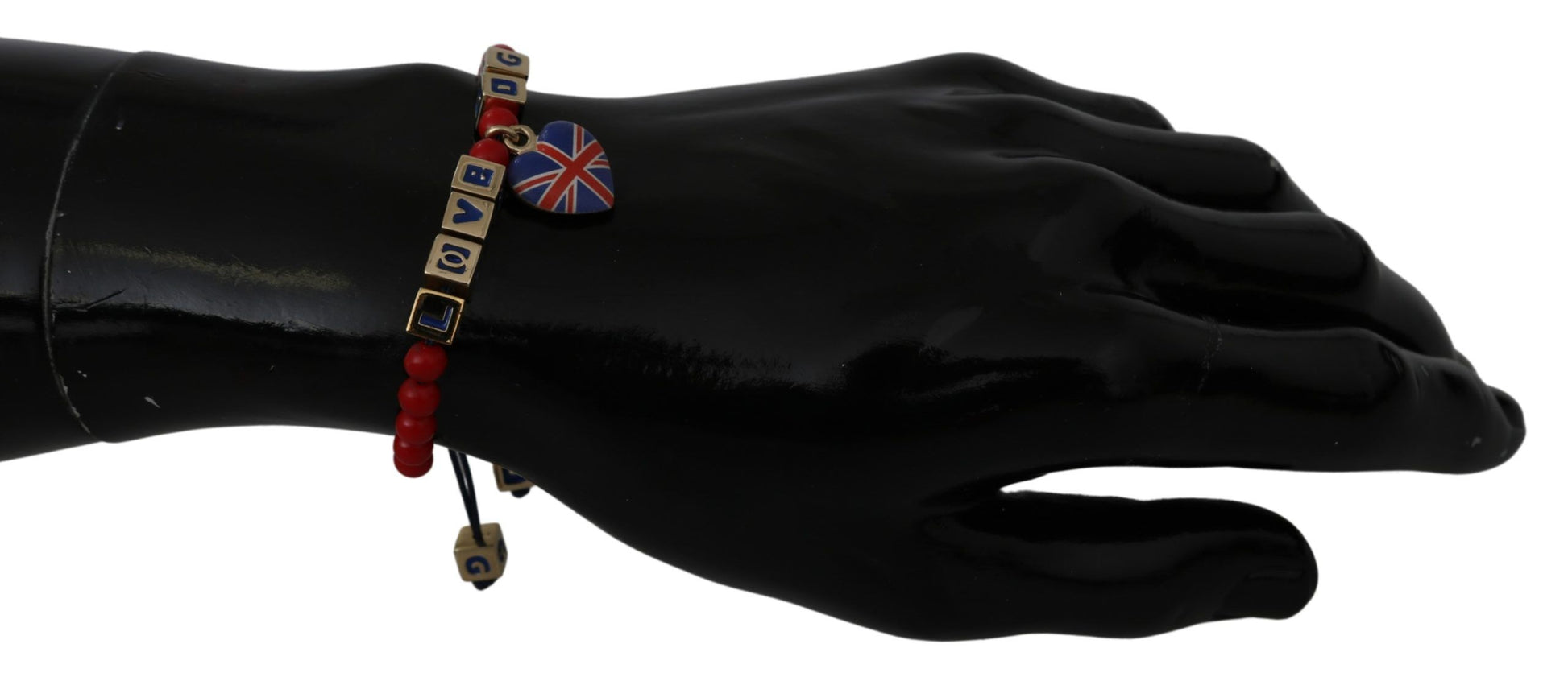 Bracelet Dolce &amp; Gabbana en perles rouges et bleues avec le drapeau DG LOVES LONDON