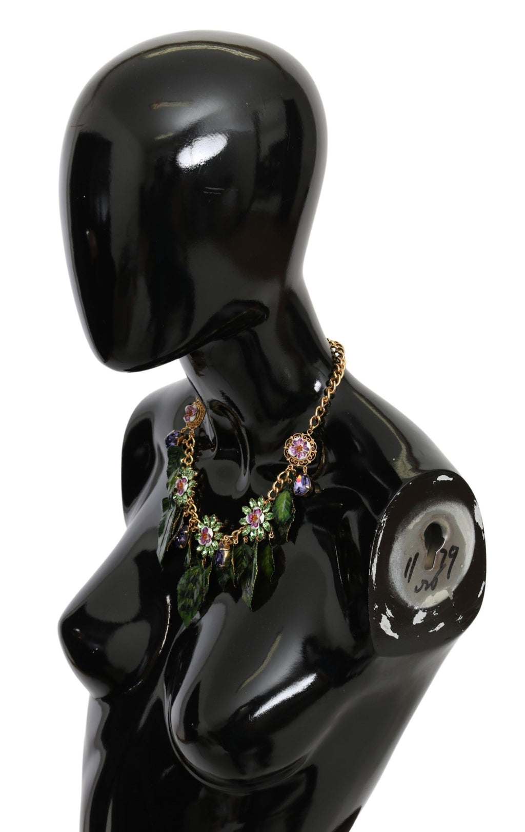 Collier Dolce &amp; Gabbana avec pendentif en forme de fleur en cristal et laiton doré à feuilles vertes