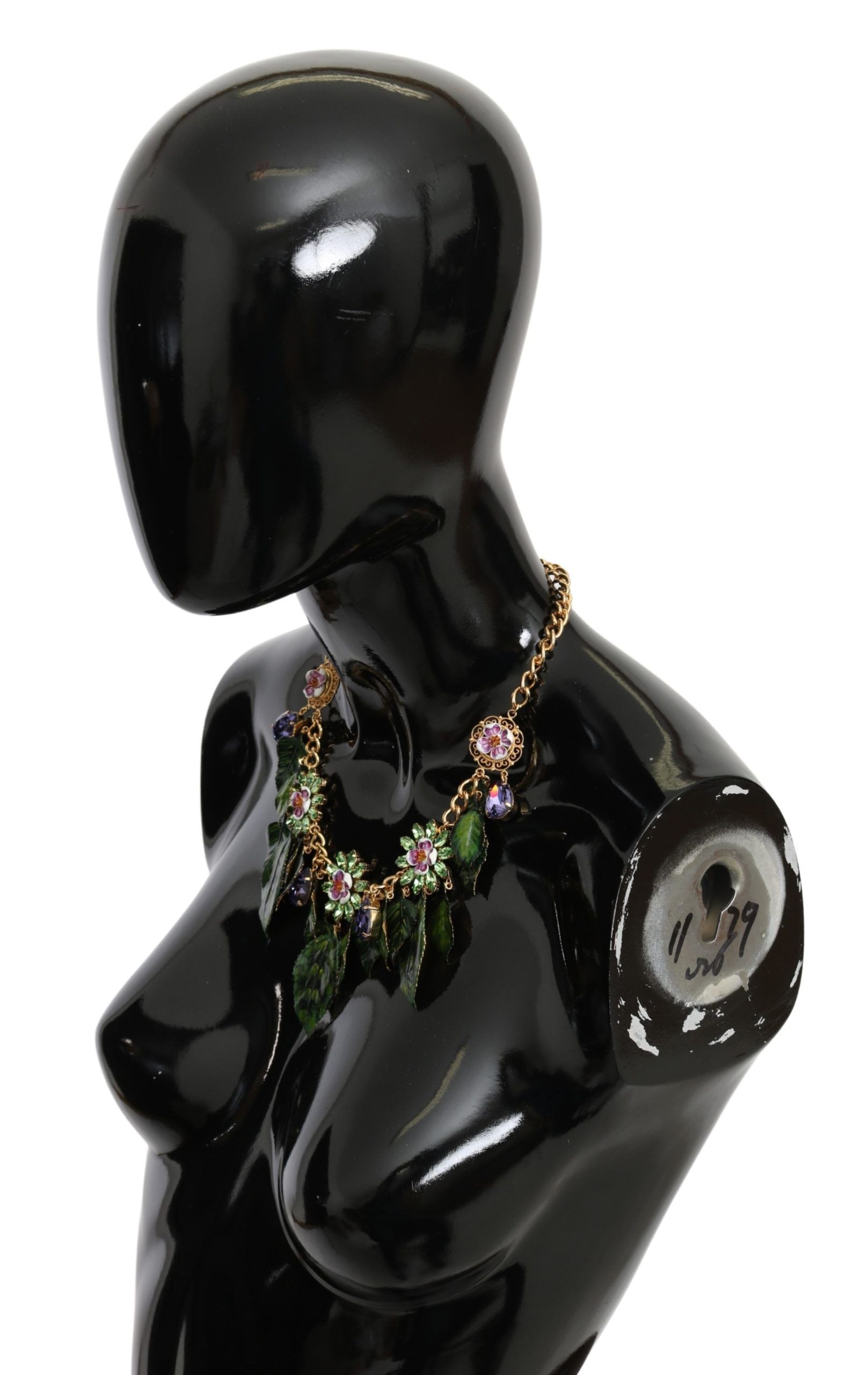 Collier Dolce &amp; Gabbana avec pendentif en forme de fleur en cristal et laiton doré à feuilles vertes