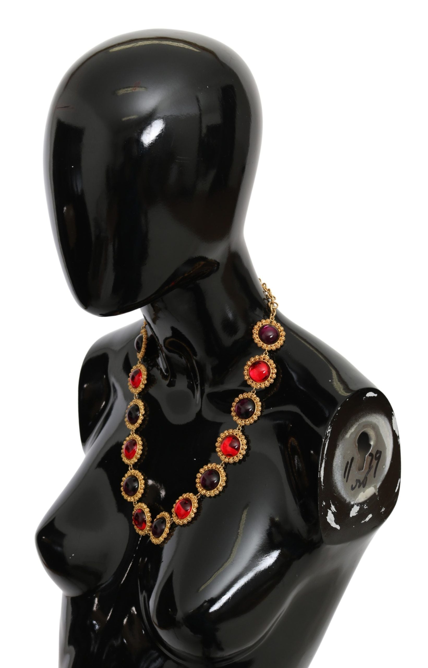 Collier Dolce &amp; Gabbana en laiton doré avec chaîne florale en cristal rouge violet