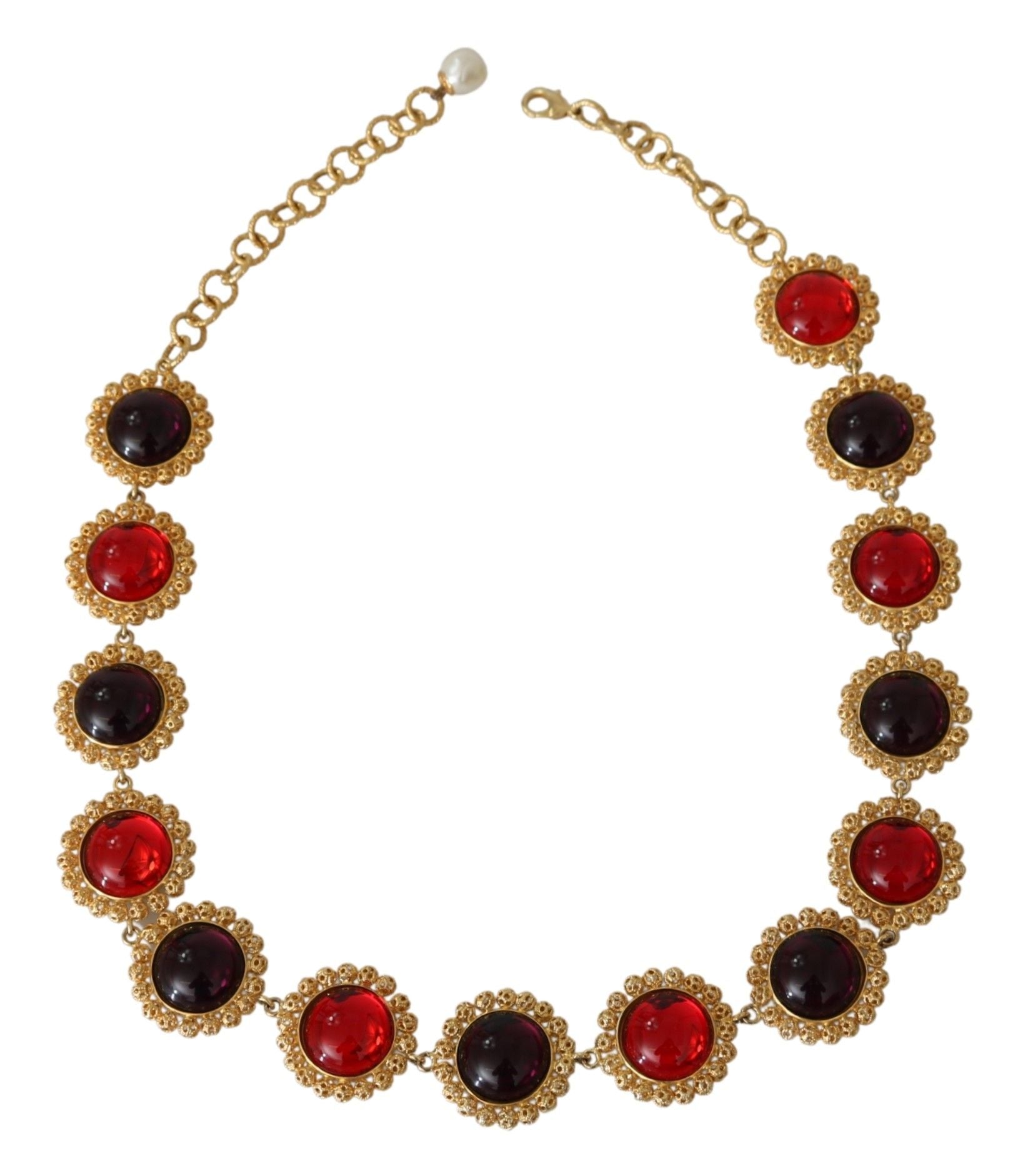 Collier Dolce &amp; Gabbana en laiton doré avec chaîne florale en cristal rouge violet