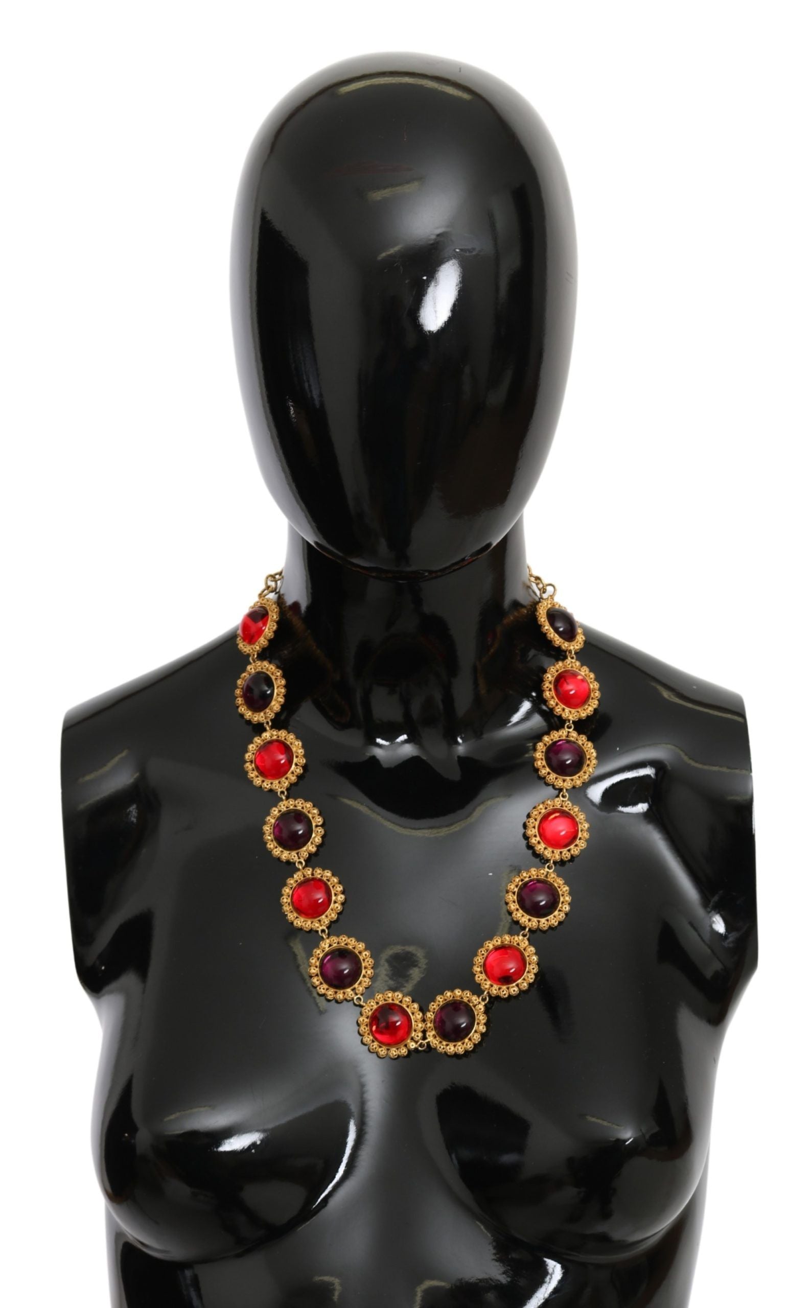 Collier Dolce &amp; Gabbana en laiton doré avec chaîne florale en cristal rouge violet
