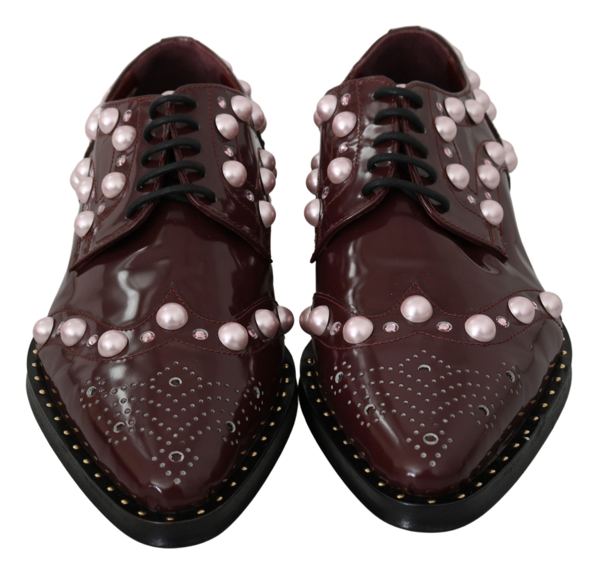 Chaussures habillées Dolce &amp; Gabbana en cuir bordeaux et perles de cristal