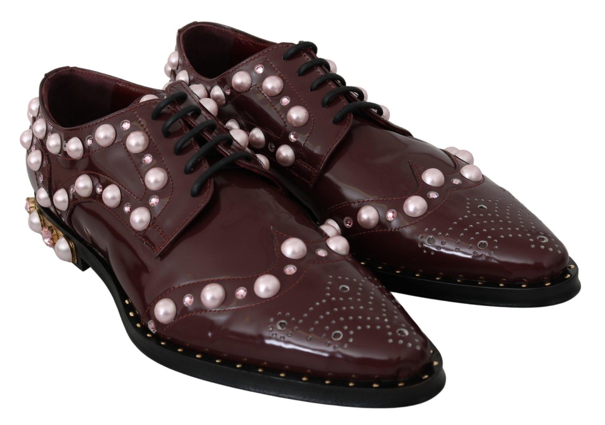 Chaussures habillées Dolce &amp; Gabbana en cuir bordeaux et perles de cristal