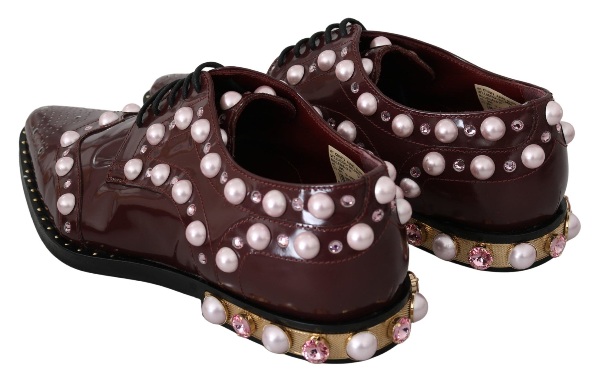 Chaussures habillées Dolce &amp; Gabbana en cuir bordeaux et perles de cristal
