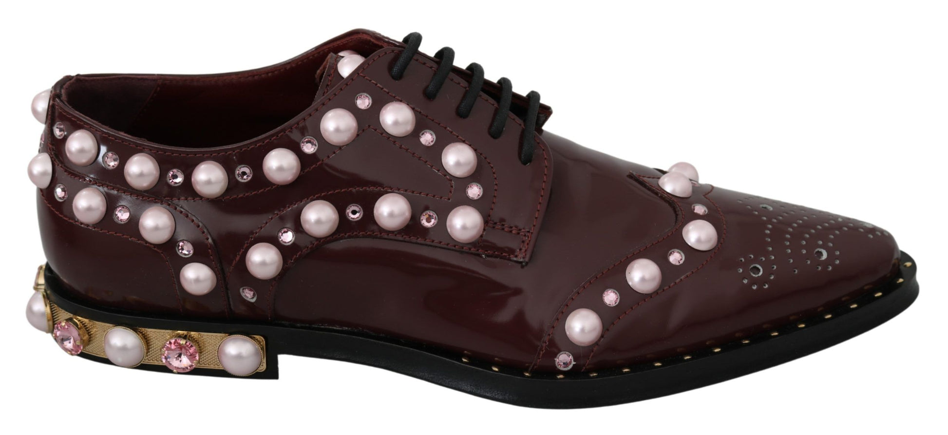 Chaussures habillées Dolce &amp; Gabbana en cuir bordeaux et perles de cristal