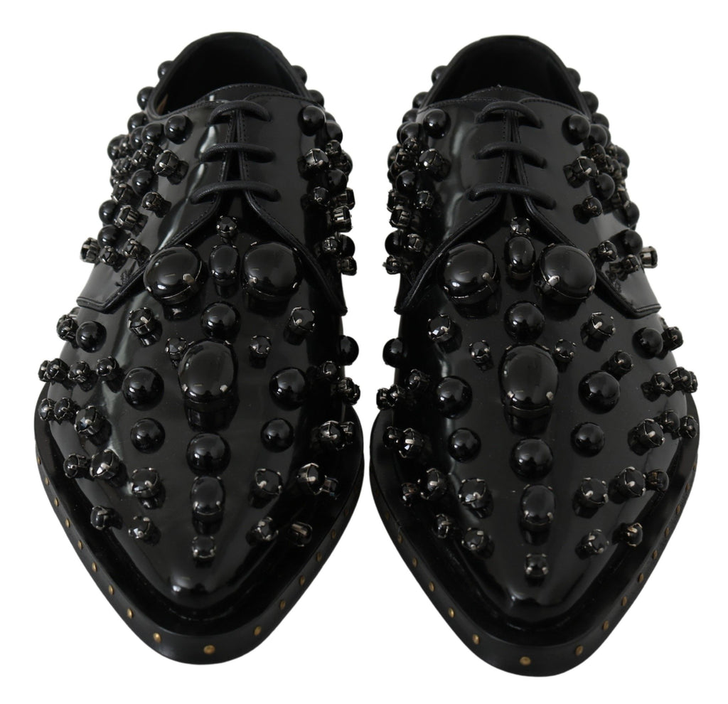 Chaussures habillées en cuir noir Dolce &amp; Gabbana avec cristaux