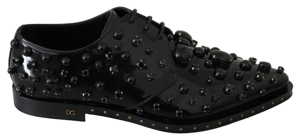 Chaussures habillées en cuir noir Dolce &amp; Gabbana avec cristaux