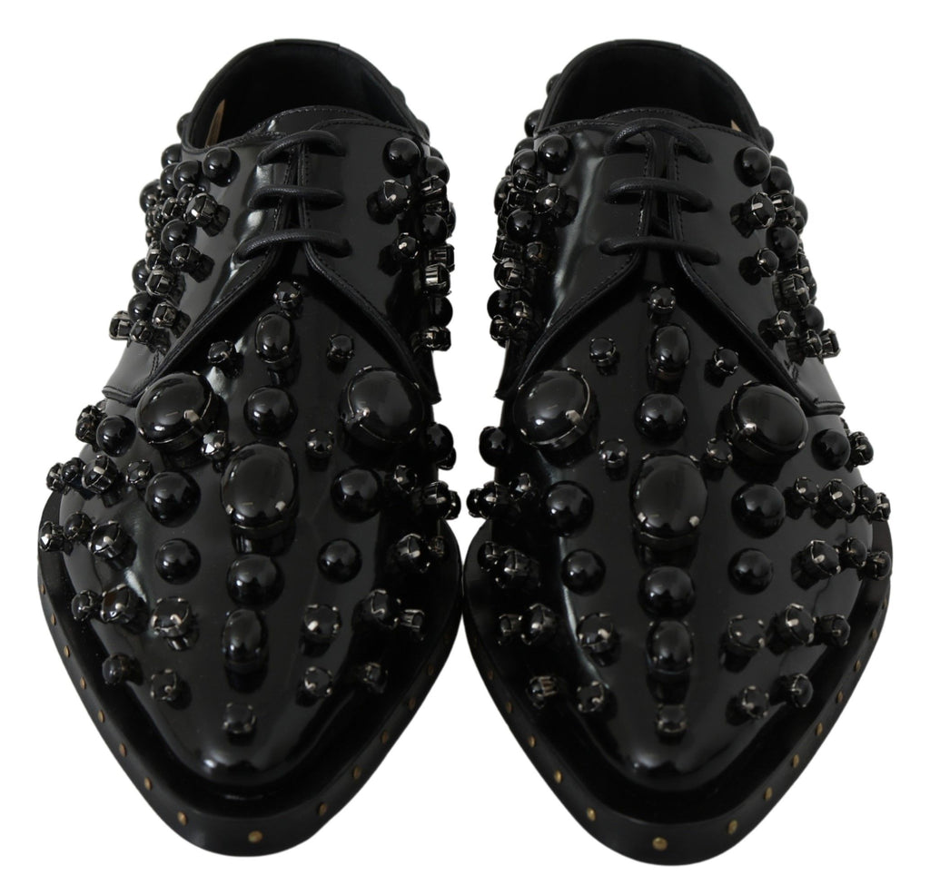 Chaussures habillées en cuir noir Dolce &amp; Gabbana avec cristaux