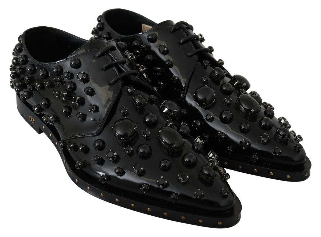 Chaussures habillées en cuir noir Dolce &amp; Gabbana avec cristaux