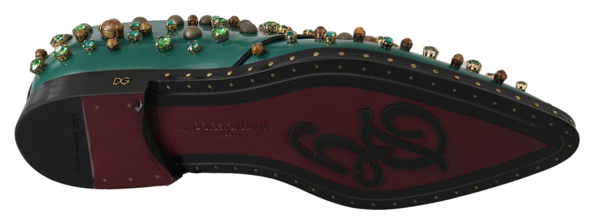 Chaussures brogues en cuir vert et cristaux Dolce &amp; Gabbana