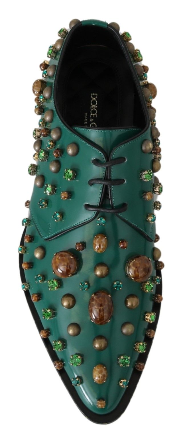 Chaussures brogues en cuir vert et cristaux Dolce &amp; Gabbana