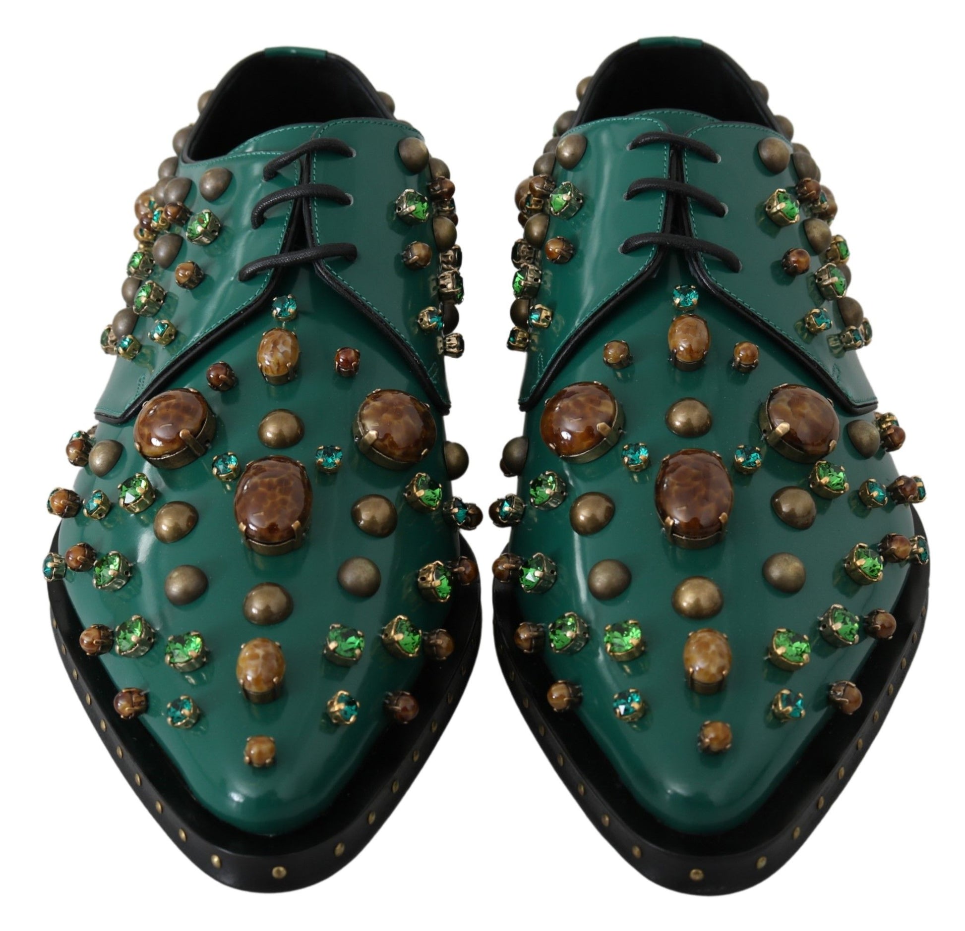 Chaussures brogues en cuir vert et cristaux Dolce &amp; Gabbana