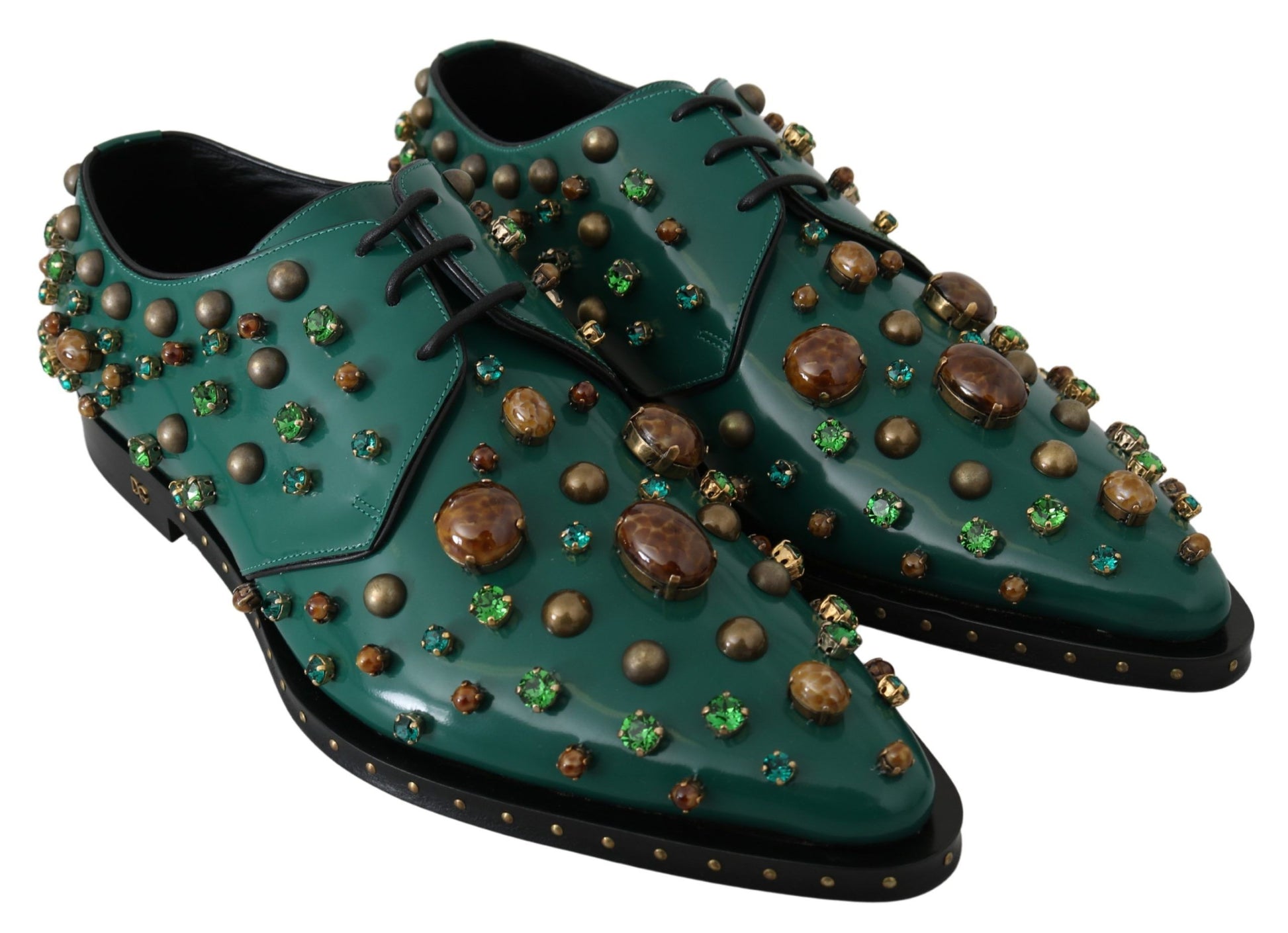 Chaussures brogues en cuir vert et cristaux Dolce &amp; Gabbana